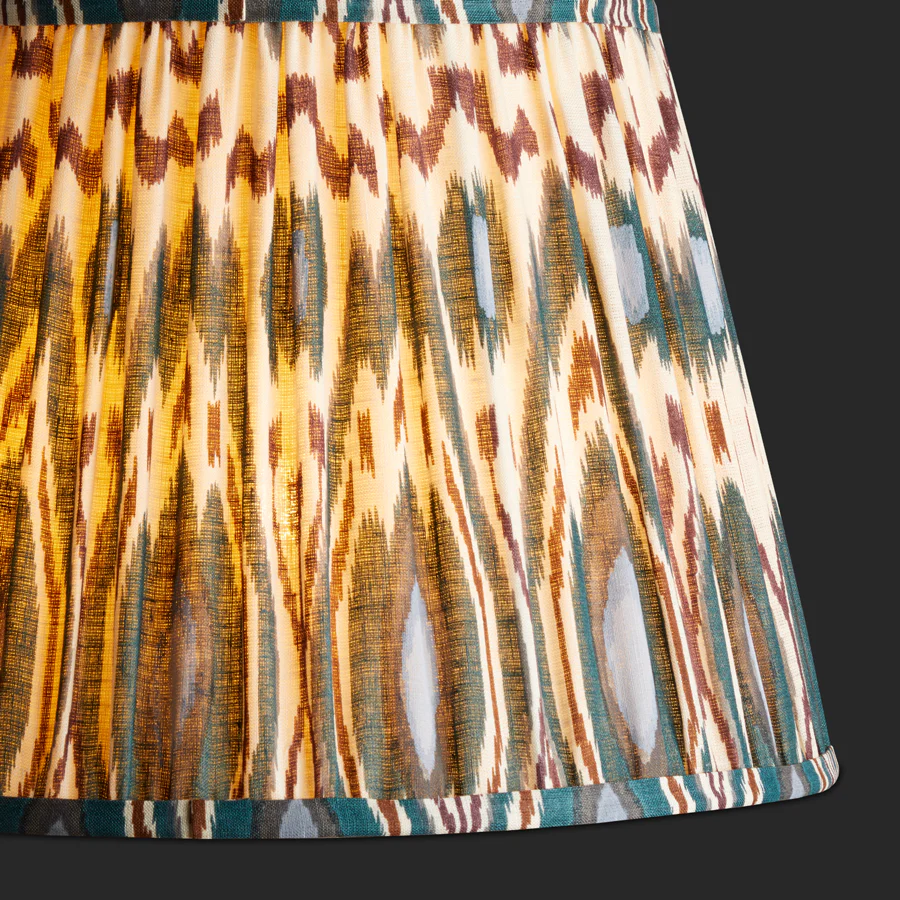 10 inch empire printed linen ikat shade for cordless lamps in teal Heraldic - Image 2