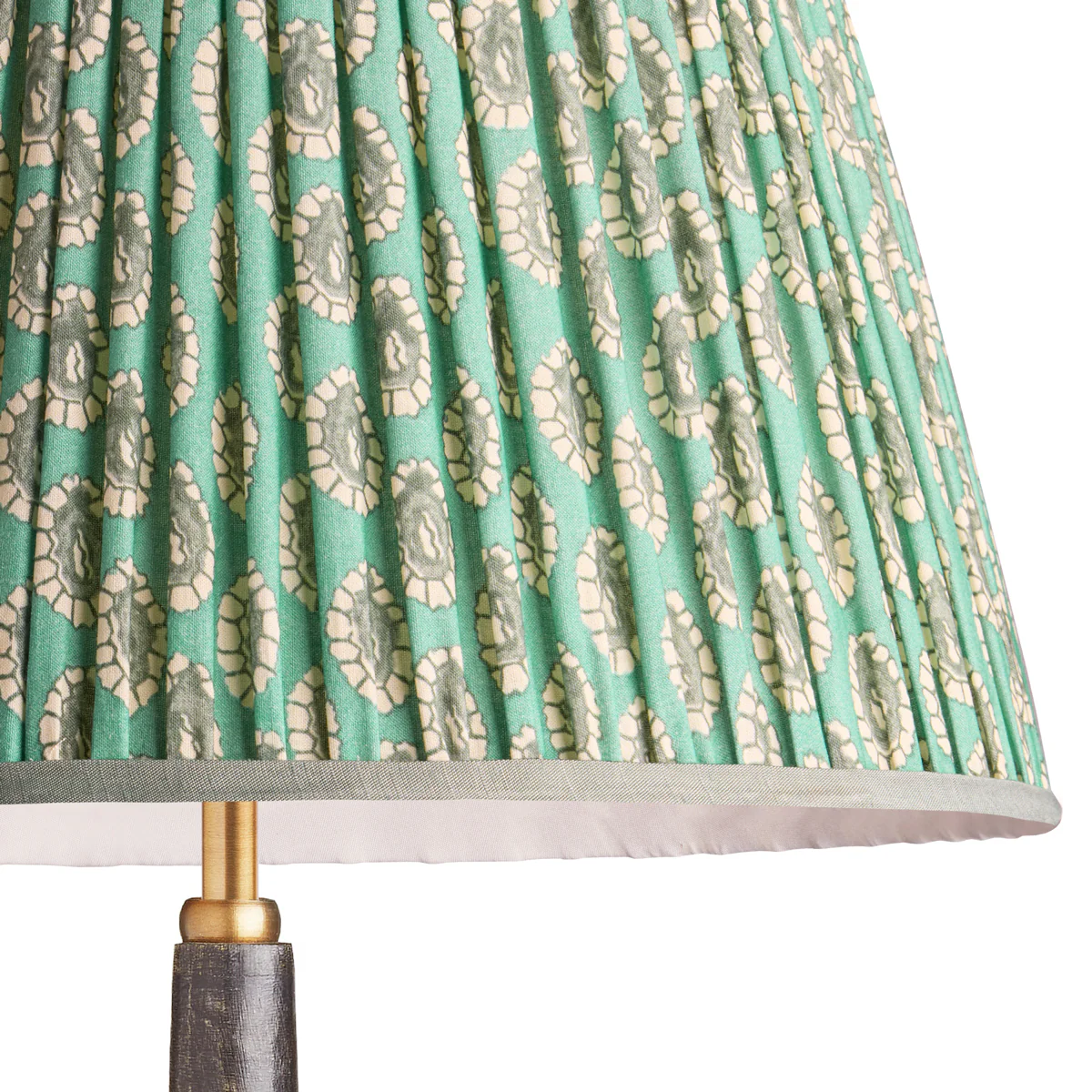 10 inch empire shade for cordless lamps in aqua block printed Dotty gathered cotton by GP & J Baker - Image 2