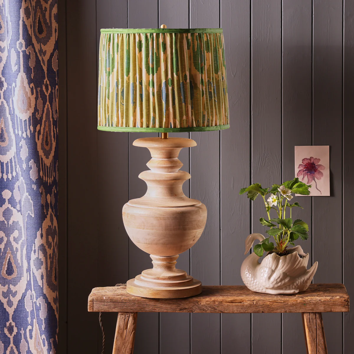 10 inch empire shade for cordless lamps in green blue Bokhara gathered linen by GP & J Baker - Image 5