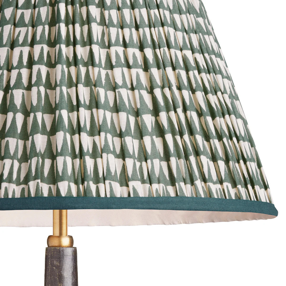 10 inch Empire shade for cordless lamps in Savannah block printed cotton in Teal with Inky Black Tape - Image 2