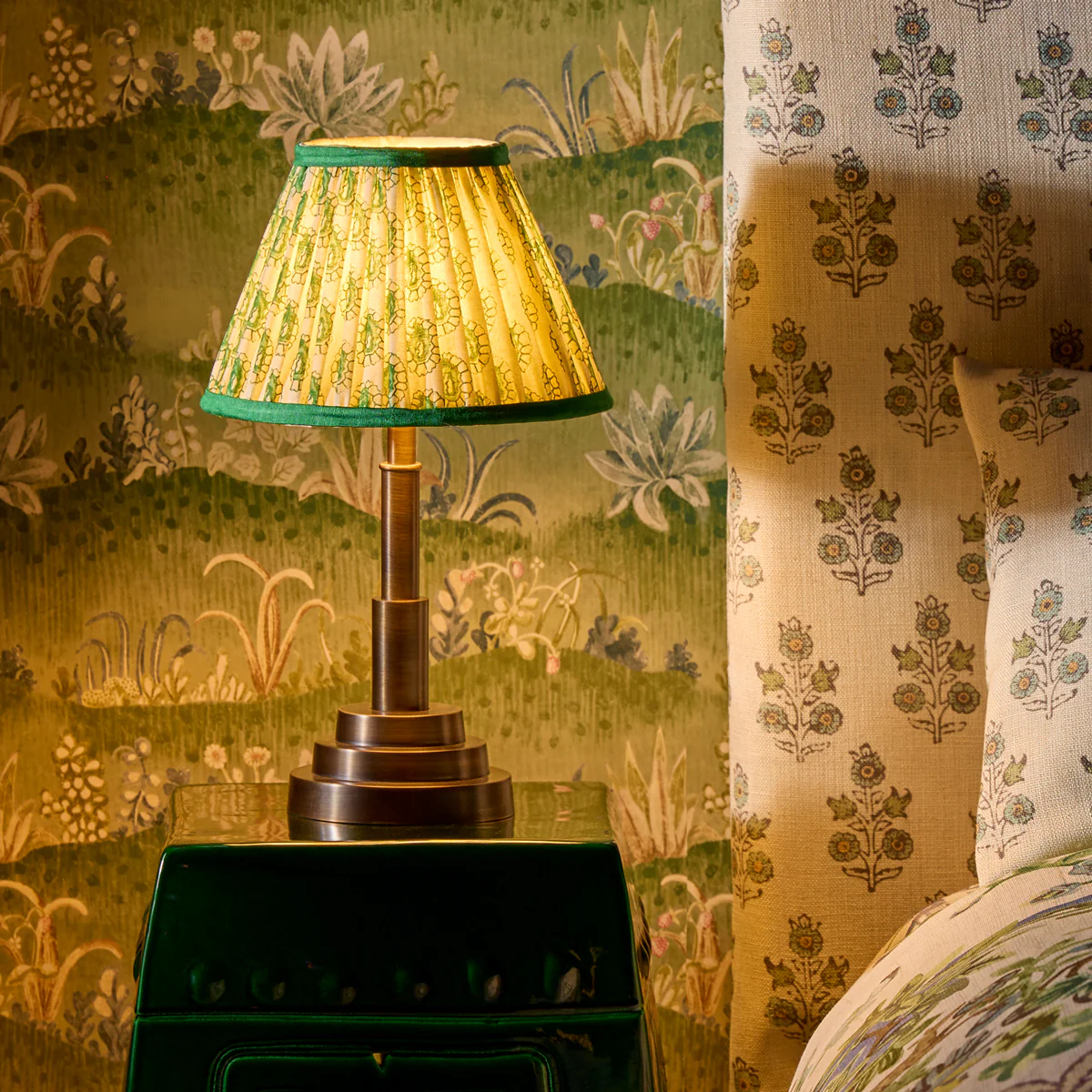 10 inch empire shade in green and white block printed Dotty gathered cotton by GP & J Baker - Image 6