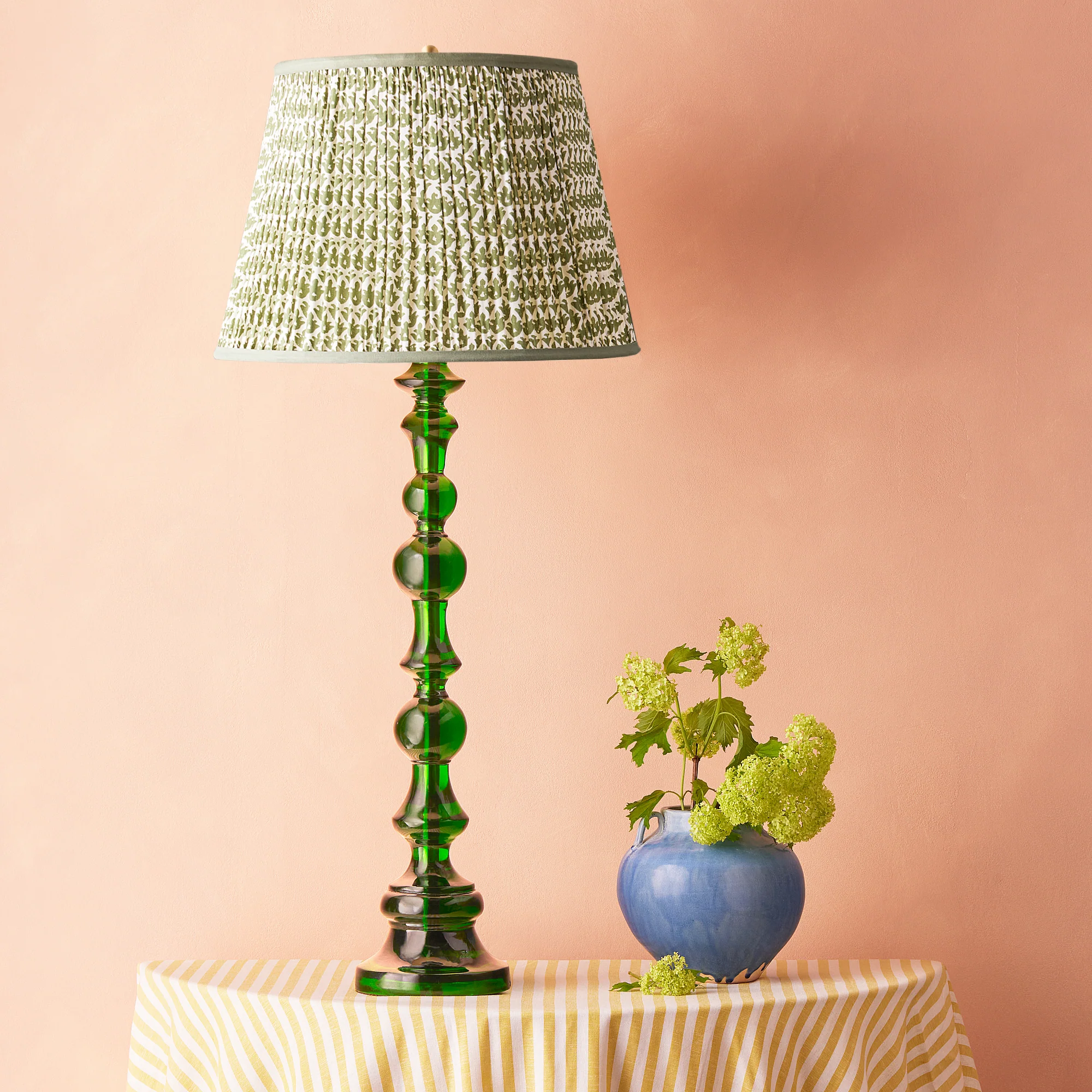 10 inch empire shade in temple green block printed cotton - Image 3