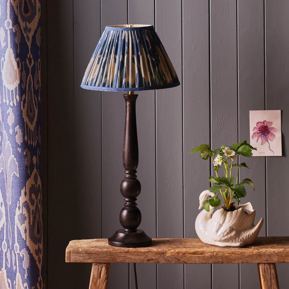 10 inch tapered drum shade for cordless lamps in denim Bokhara gathered linen by GP & J Baker - Image 5