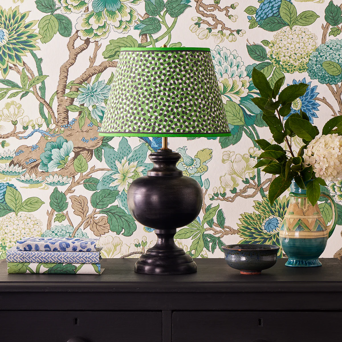 12 inch empire shade in emerald, black and white Polka Dot paper by GP & J Baker - Image 4
