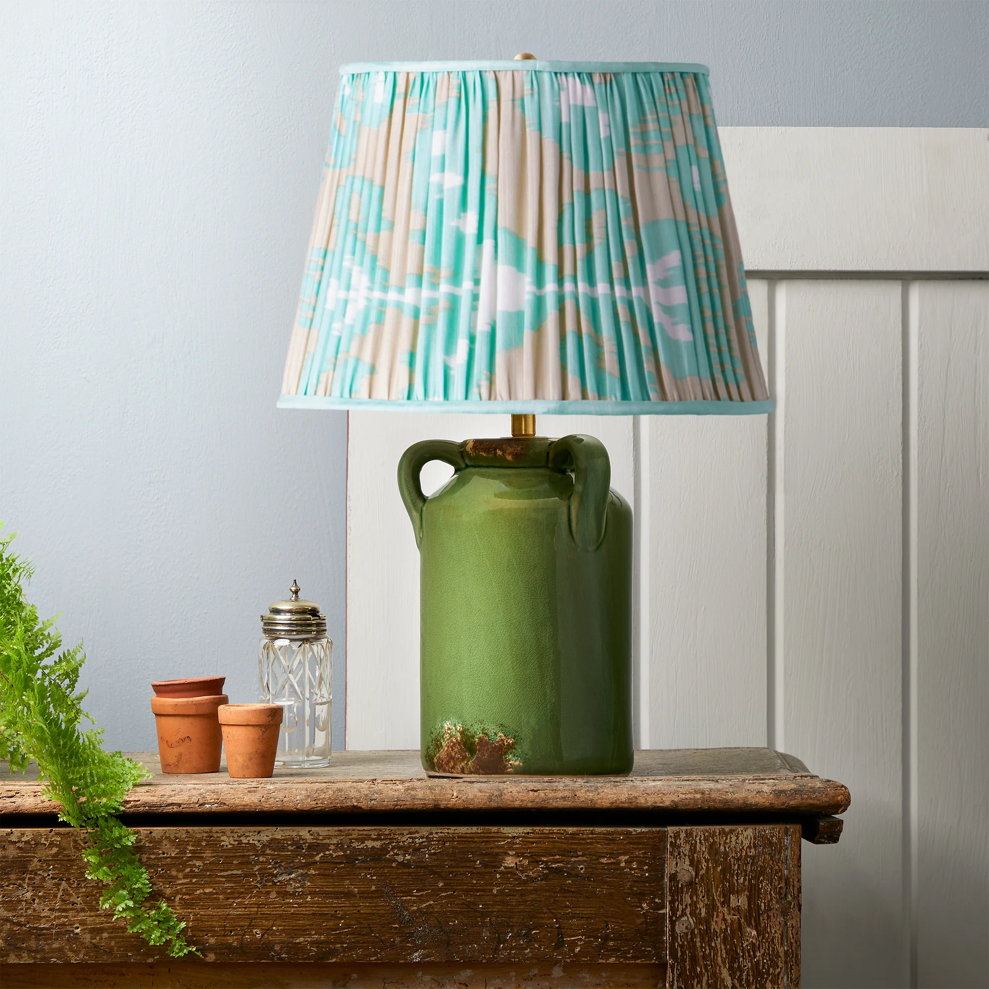 12 inch empire shade in koyari ikat turquoise and ecru silk - Image 4