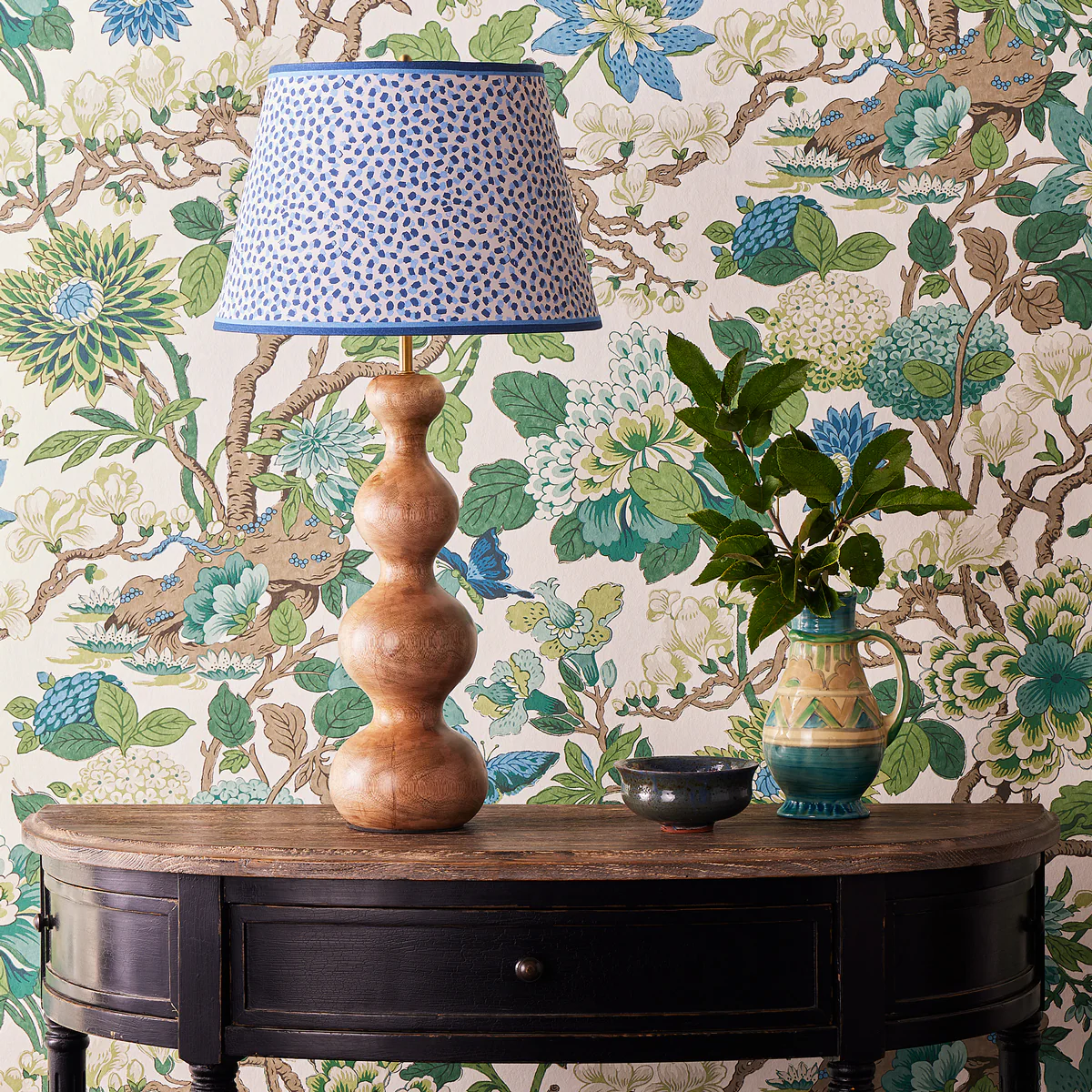 12 inch straight empire shade in blue and indigo Polka Dot paper by GP & J Baker - Image 4