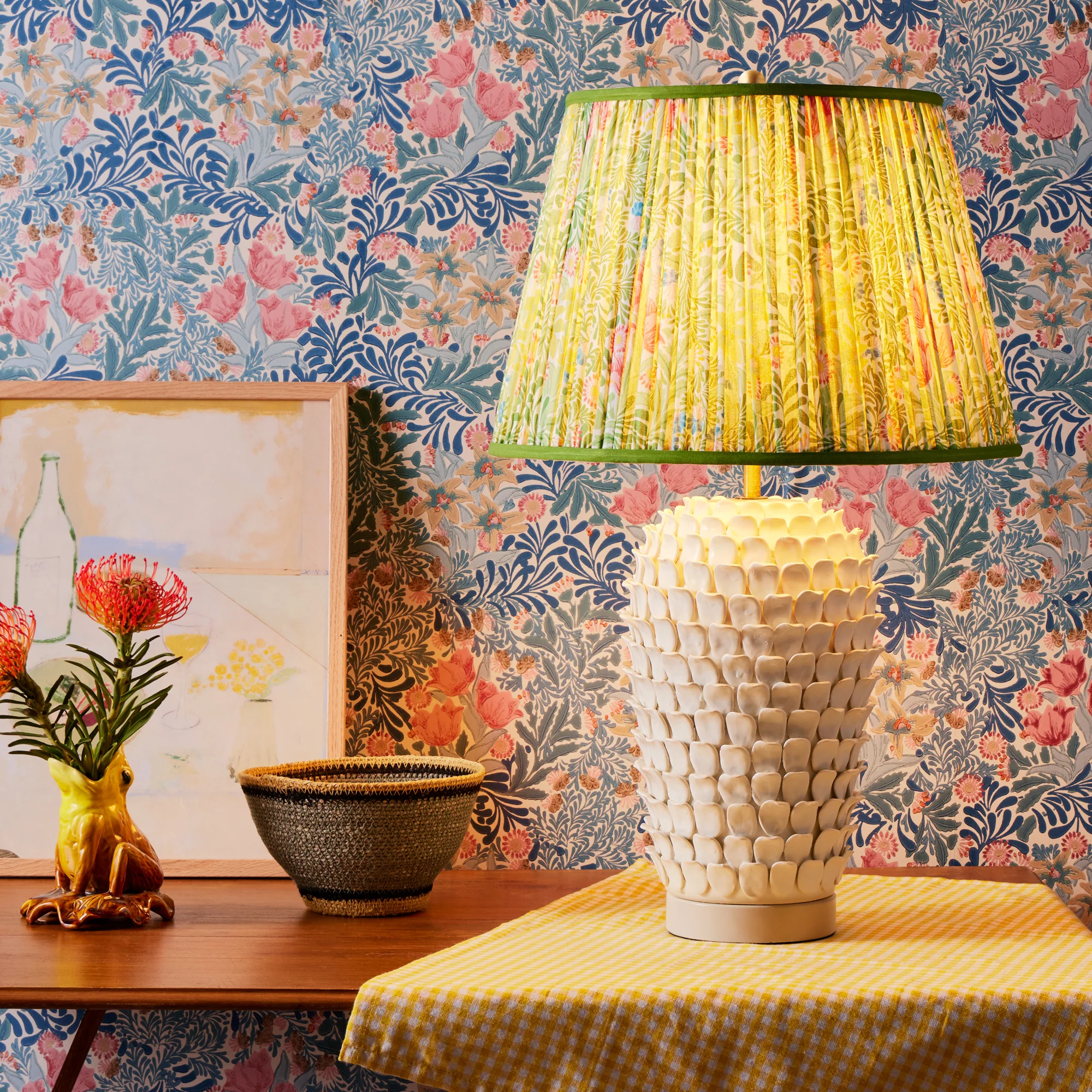12 inch straight empire shade in boughs green and rose bower printed cotton by Morris & Co - Image 5