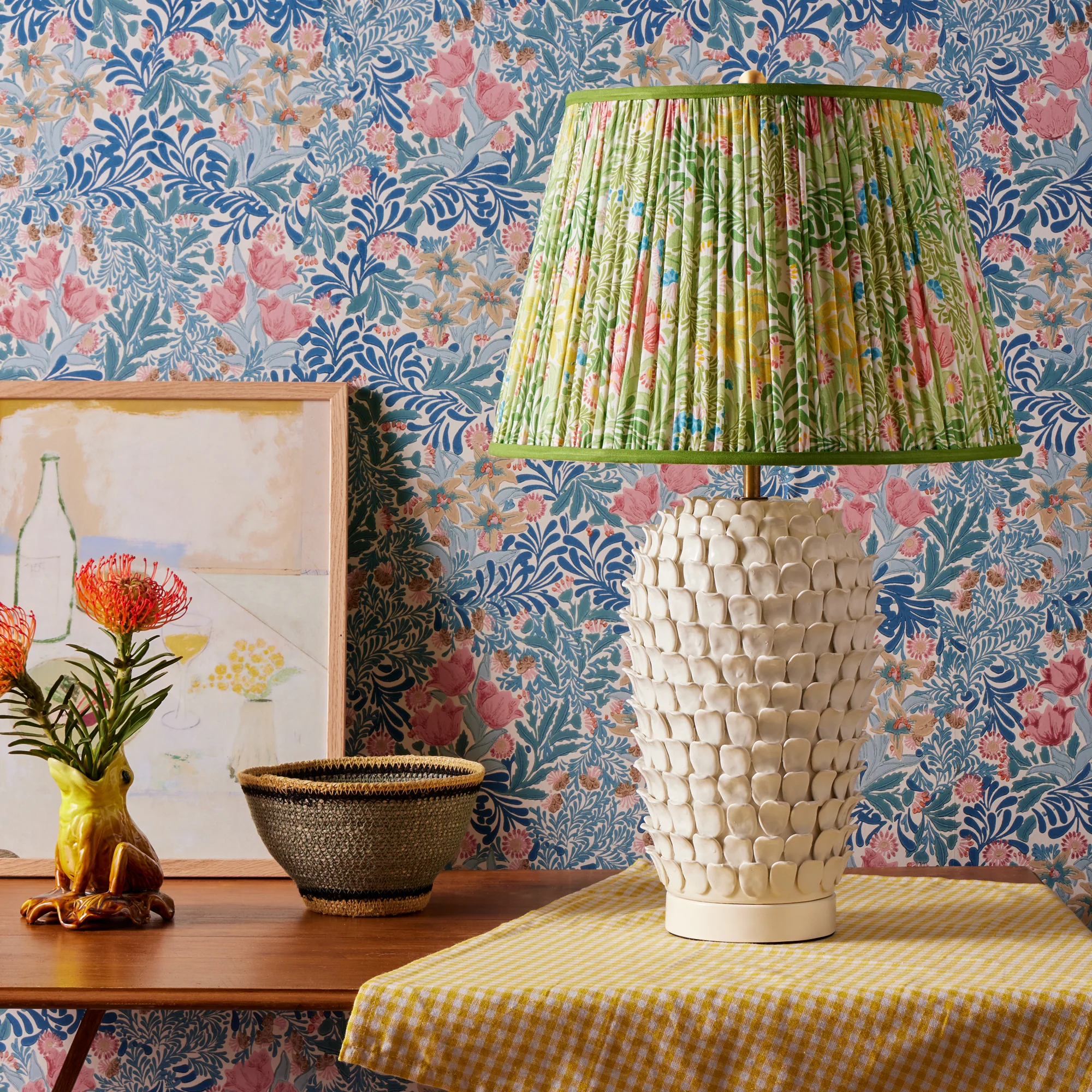 12 inch straight empire shade in boughs green and rose bower printed cotton by Morris & Co - Image 6