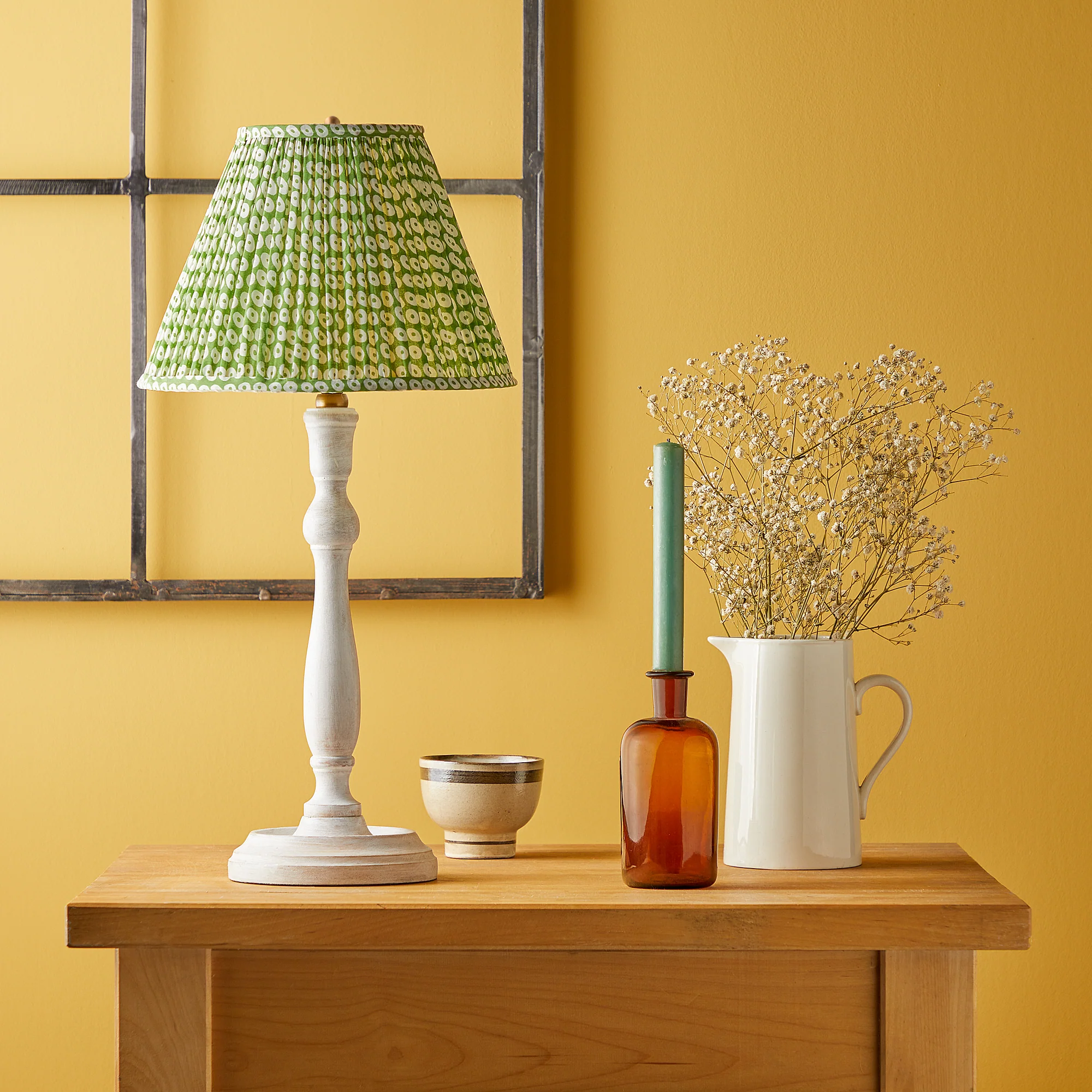 12 inch straight empire shade in green block printed cotton - Image 4