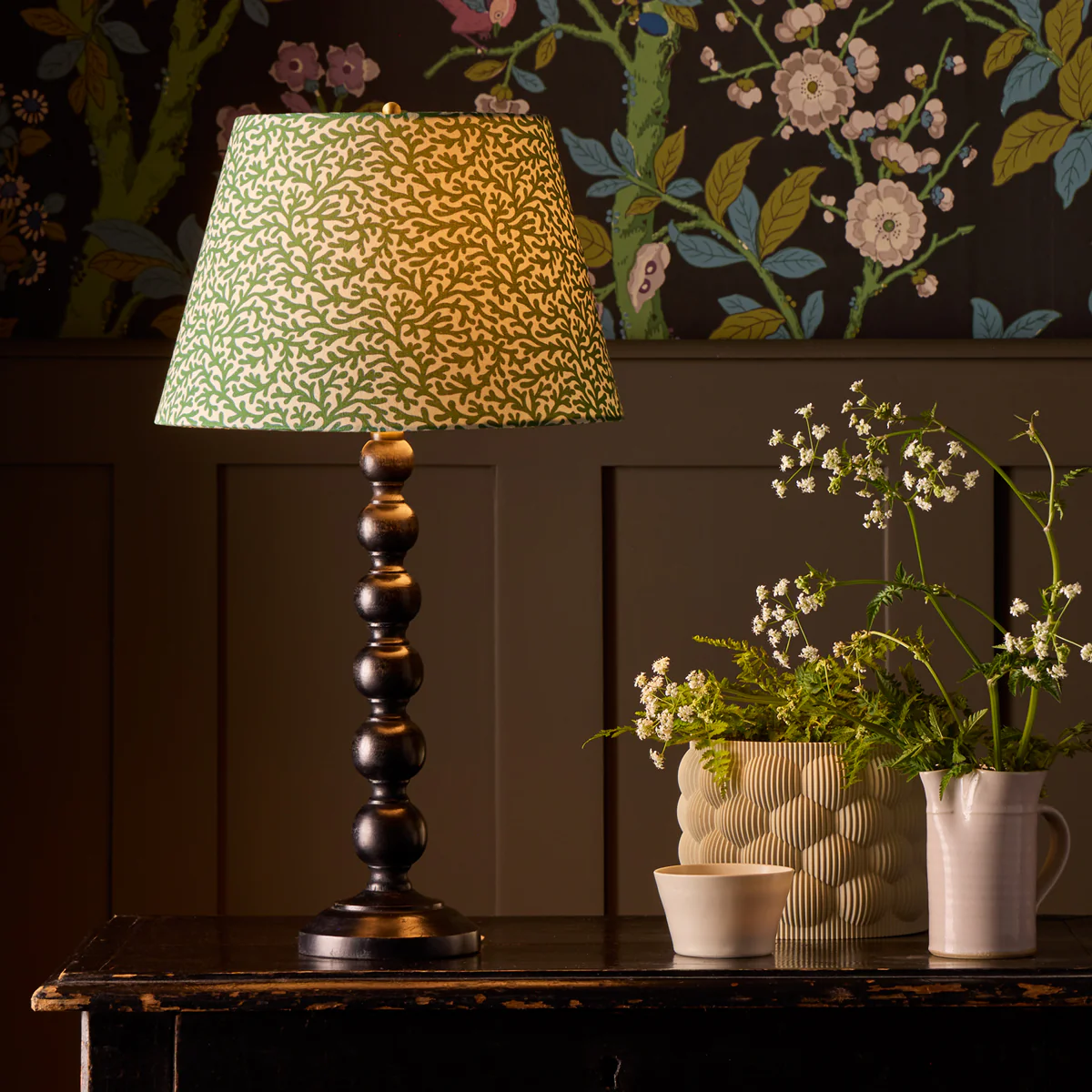 12 inch straight empire shade in green blue Tuffley cotton by GP & J Baker - Image 6