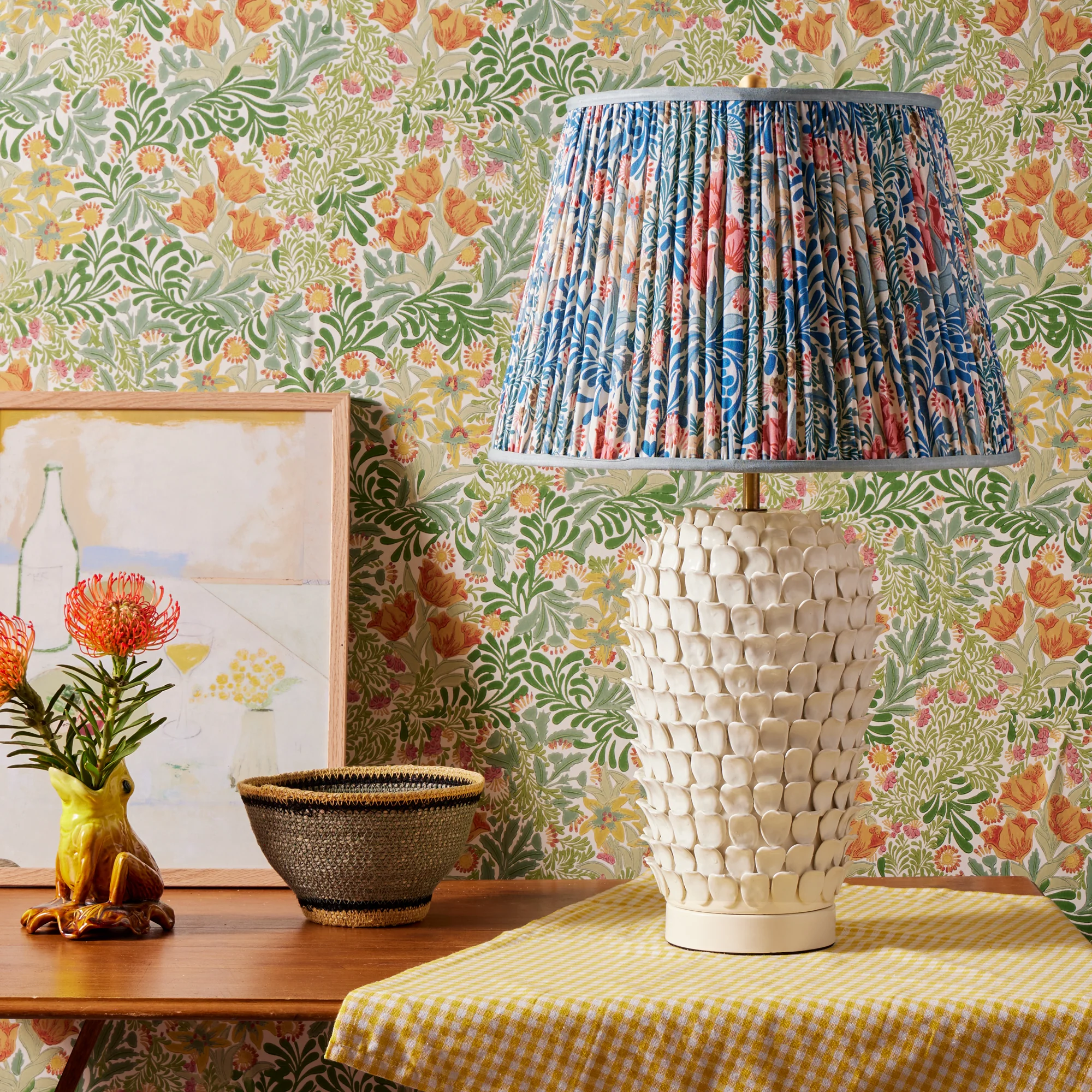 12 inch straight empire shade in indigo and barbed berry bower printed cotton by Morris & Co - Image 6