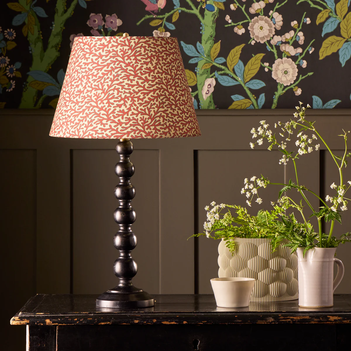 12 inch straight empire shade in red aqua Tuffley cotton by GP & J Baker - Image 5