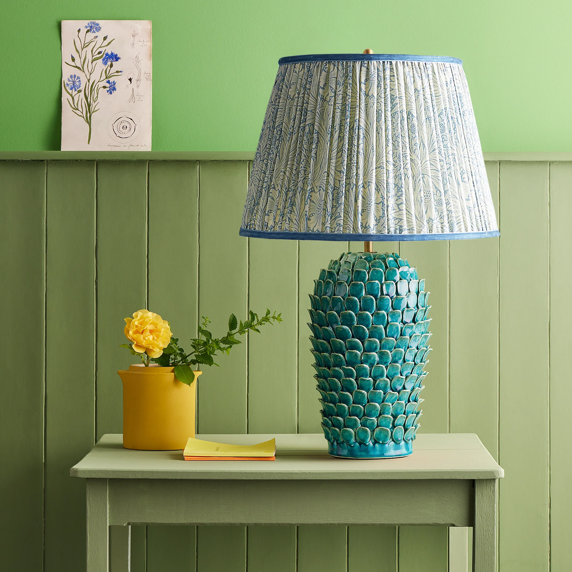 12 inch tall tapered shade in china blue marigold linen by morris & co - Image 5