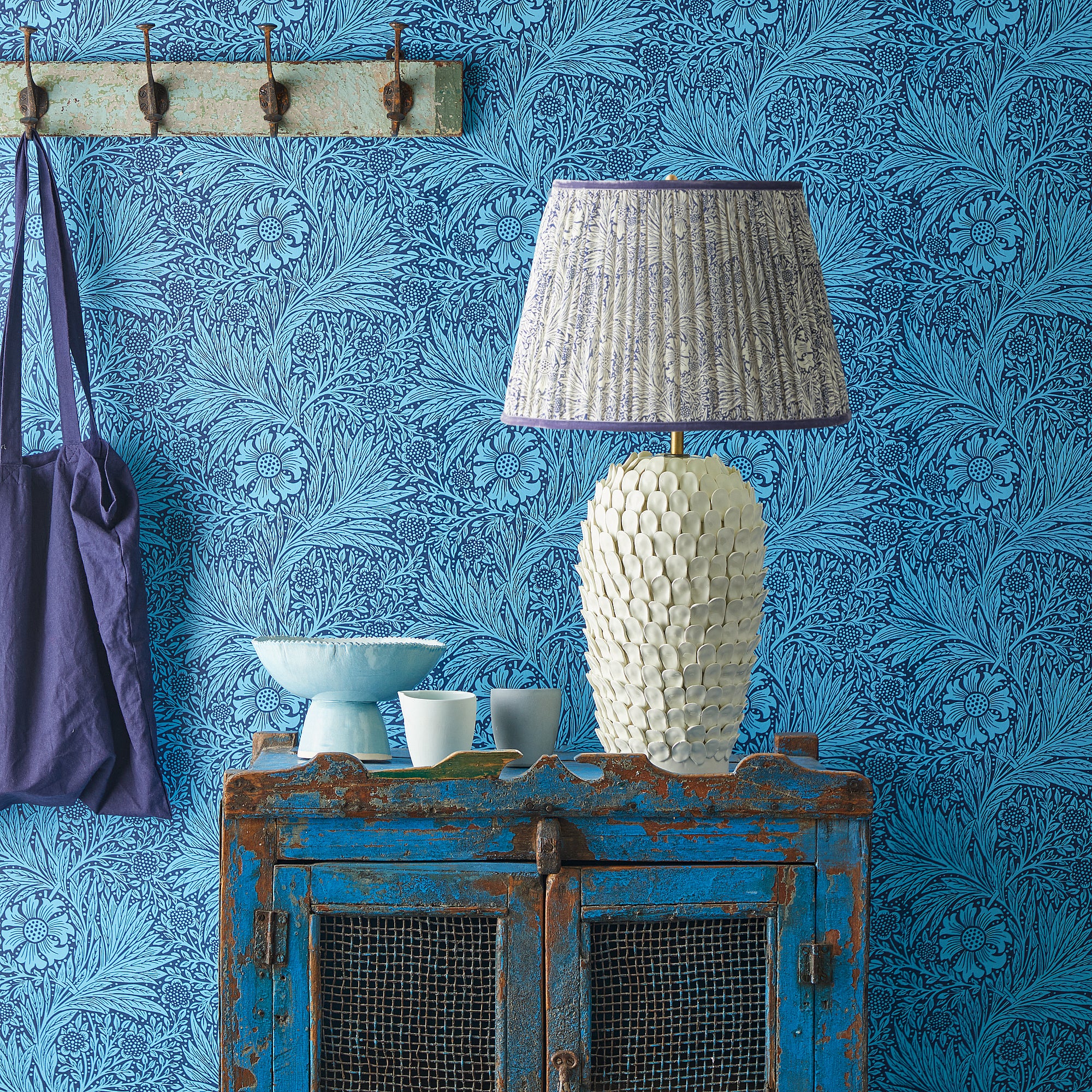 12 inch tall tapered shade in indigo marigold linen by morris & co - Image 5