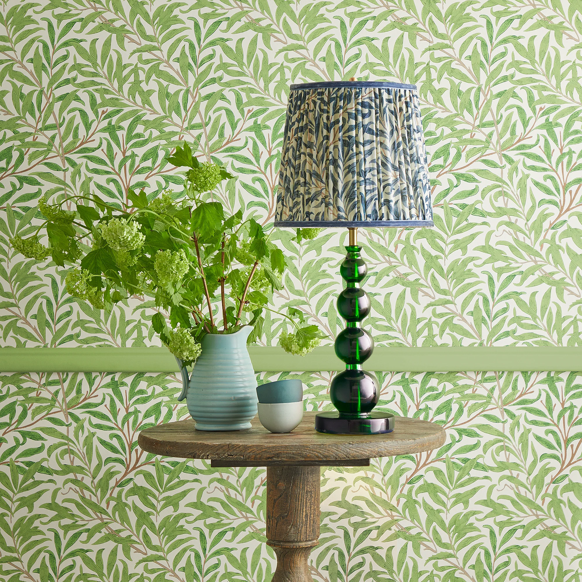 12 inch tall tapered shade in indigo willow bough linen by morris & co - Image 5