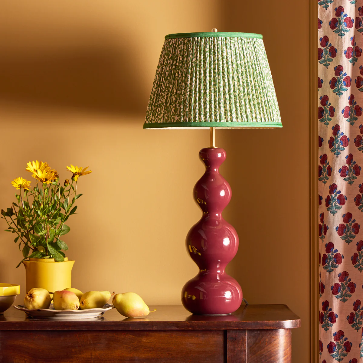 14 inch straight empire reversible gimbal shade in green blue Tuffley gathered cotton by GP & J Baker - Image 5
