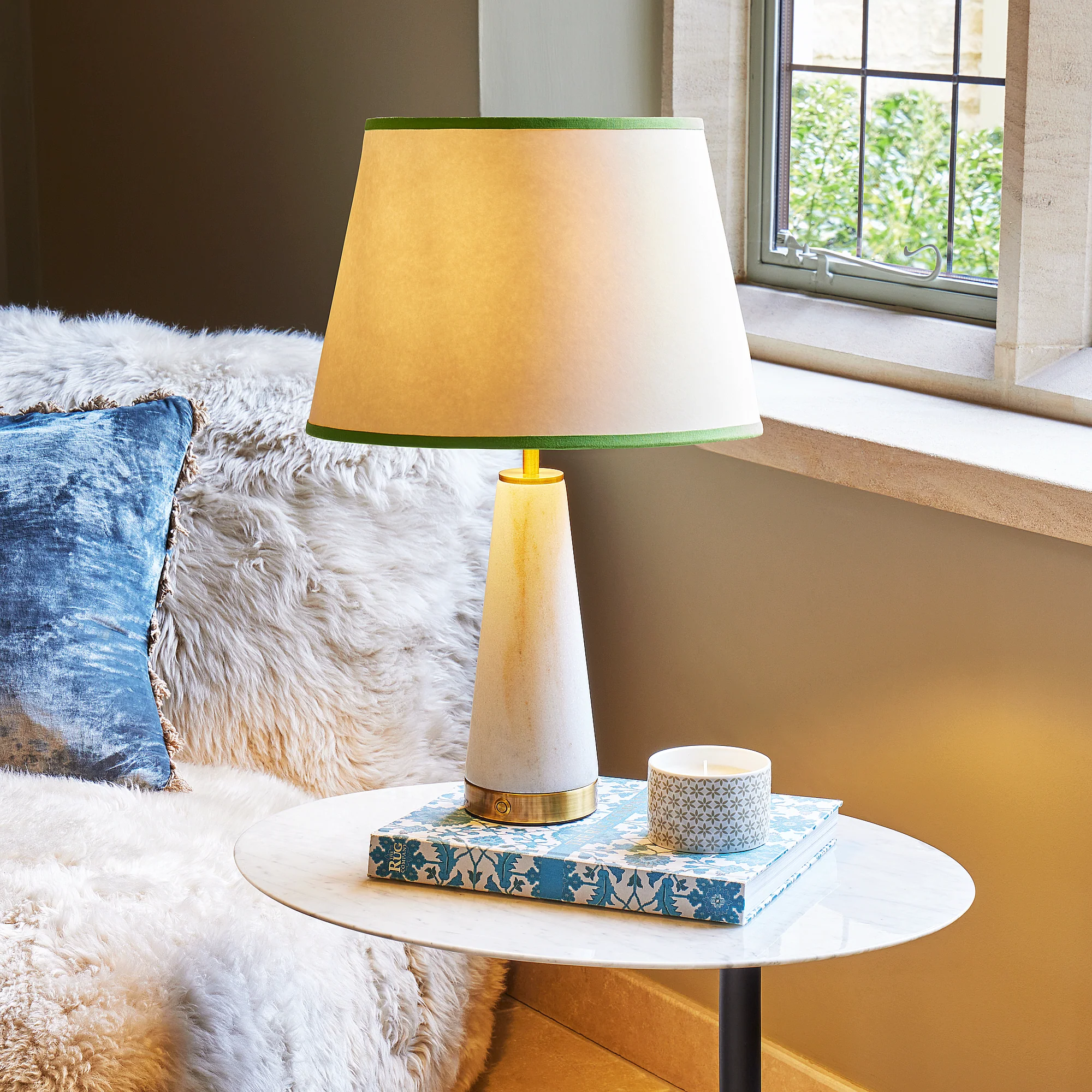 14 inch straight empire shade for cordless lamps Top n Tail shade in cream card with classic green tape - Image 4