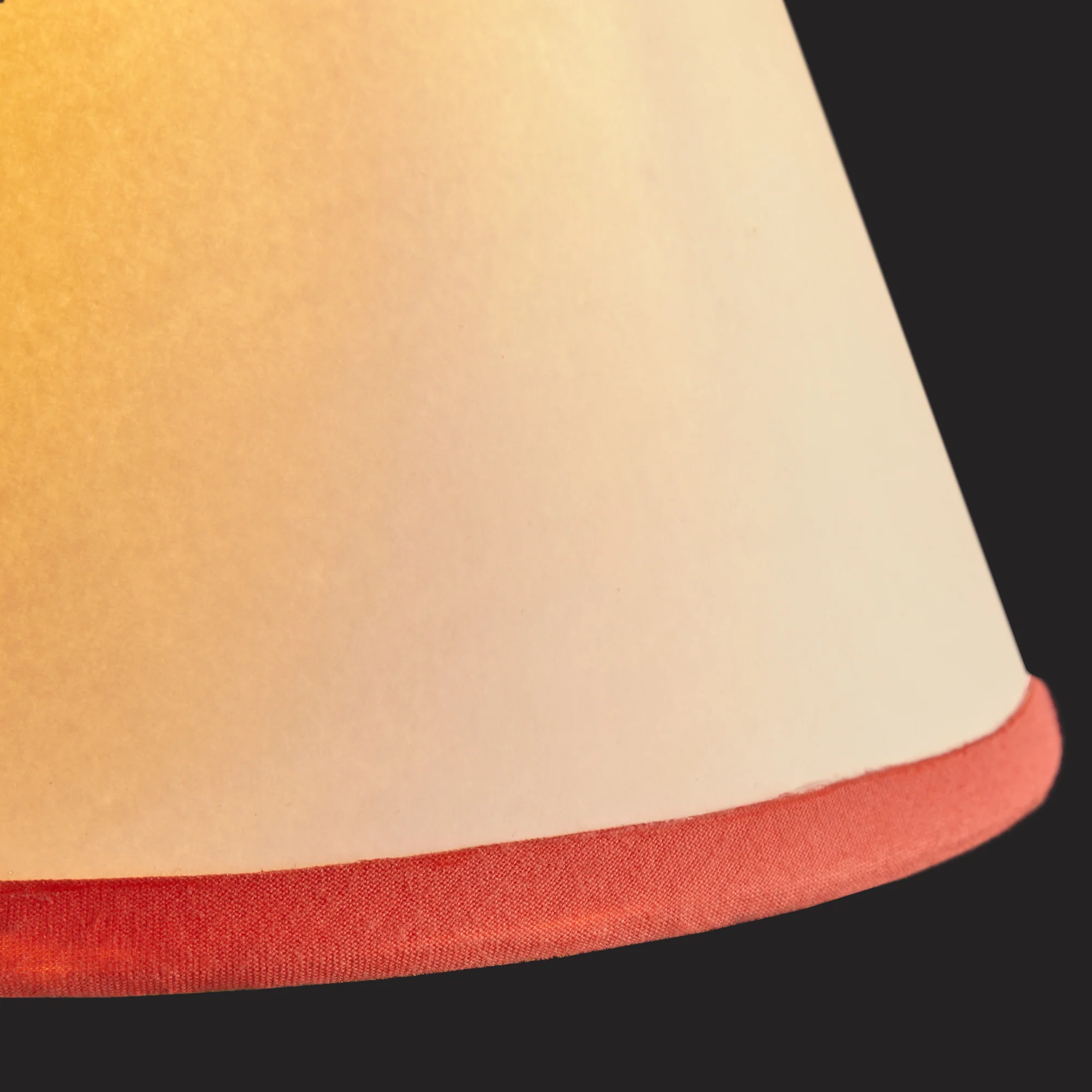 14 inch straight empire shade for cordless lamps Top n Tail shade in cream card with coral tape - Image 3