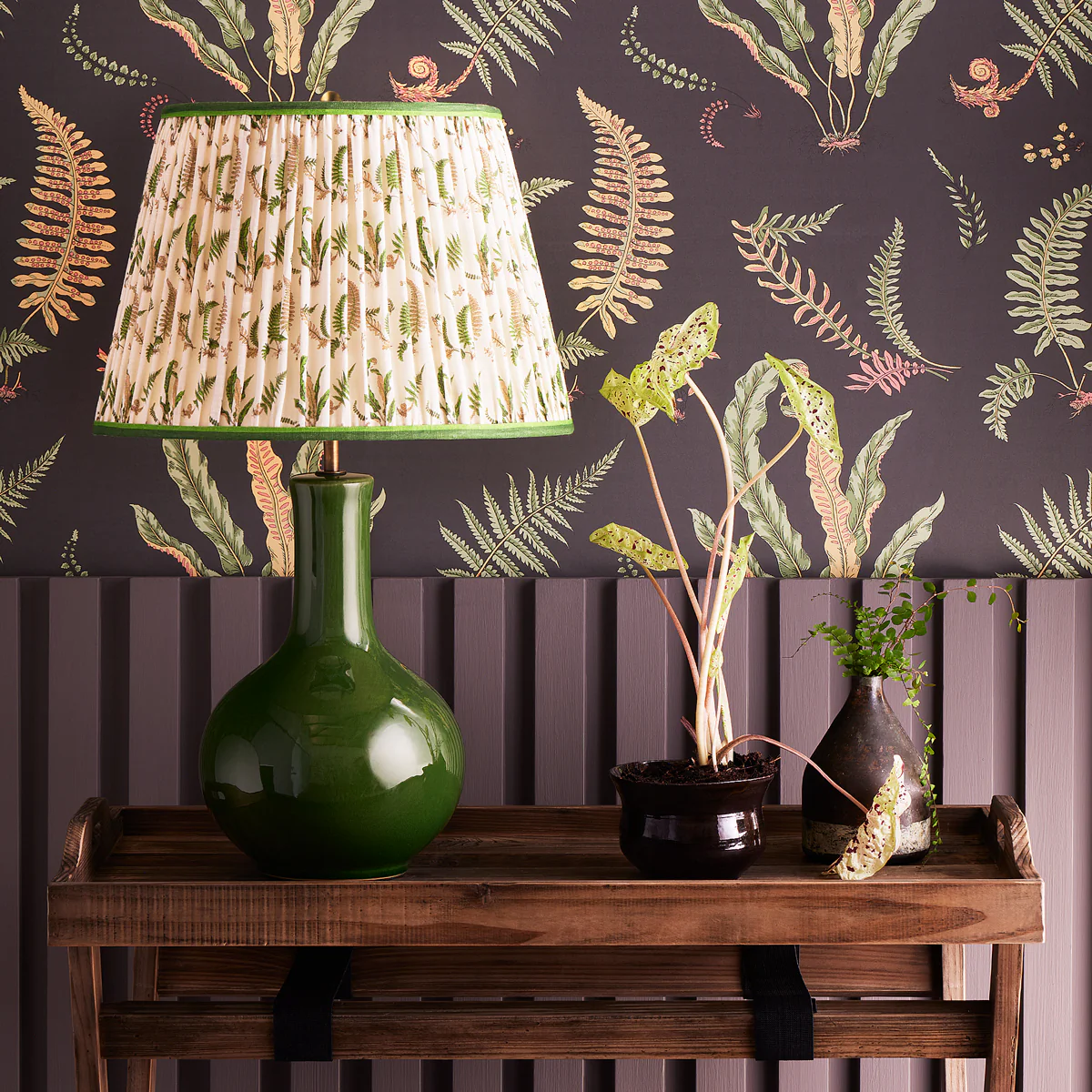 14 inch straight empire shade in emerald Ferns linen by GP & J Baker - Image 4
