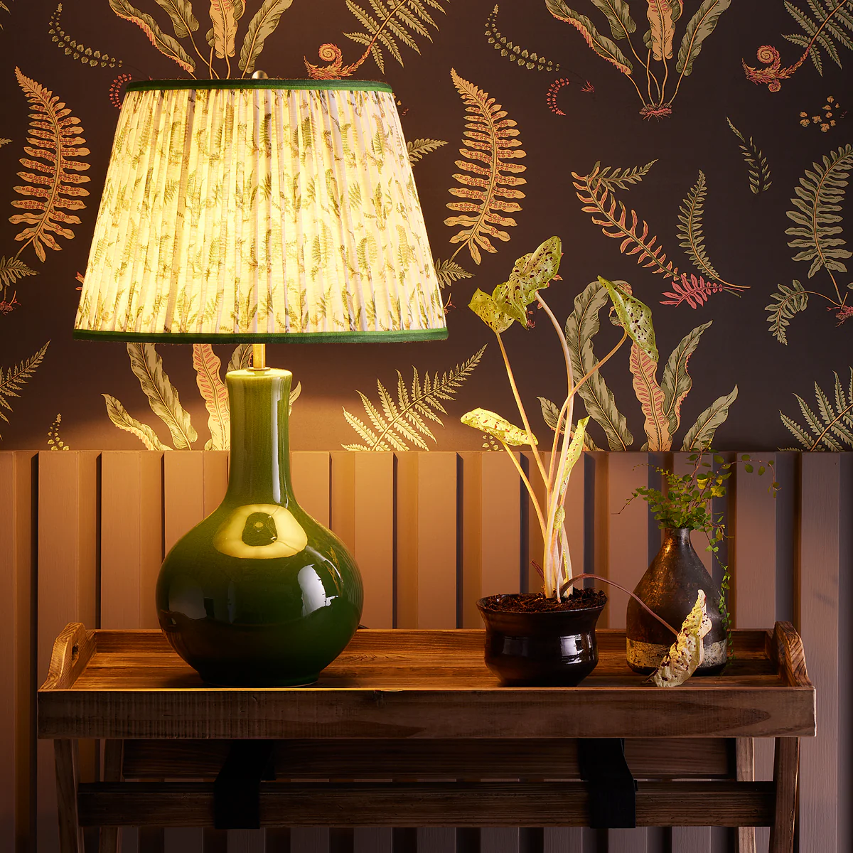 14 inch straight empire shade in emerald Ferns linen by GP & J Baker - Image 5