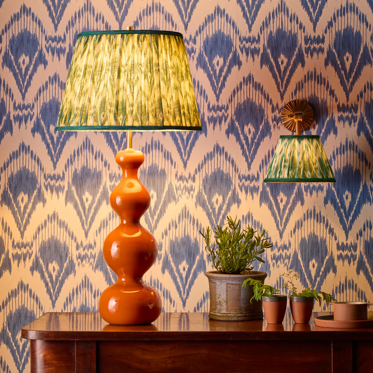 14 inch straight empire shade in teal Zaraband gathered linen by GP & J Baker - Image 6