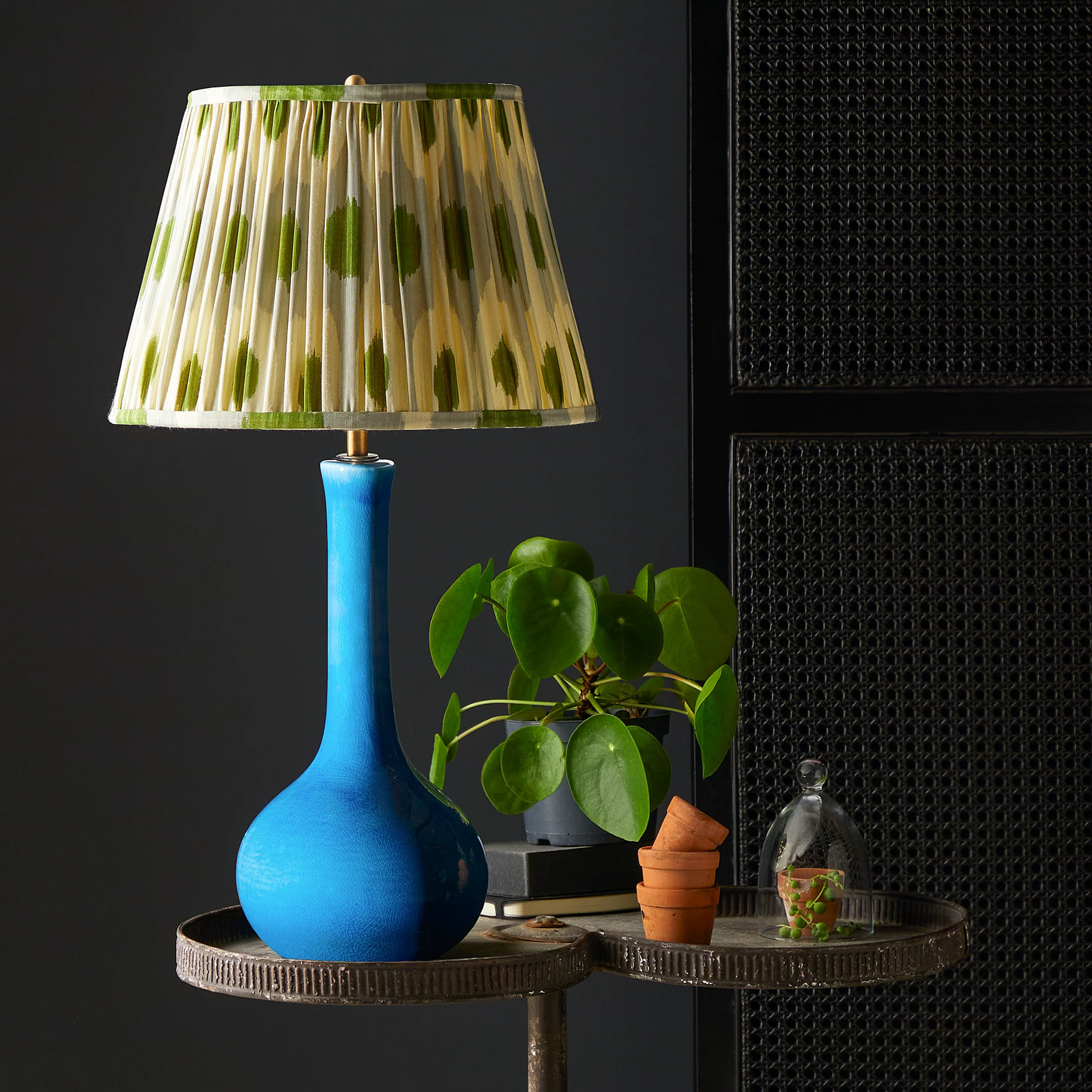 14 inch straight empireshade in egg & spoon ikat gray green silk - Image 3