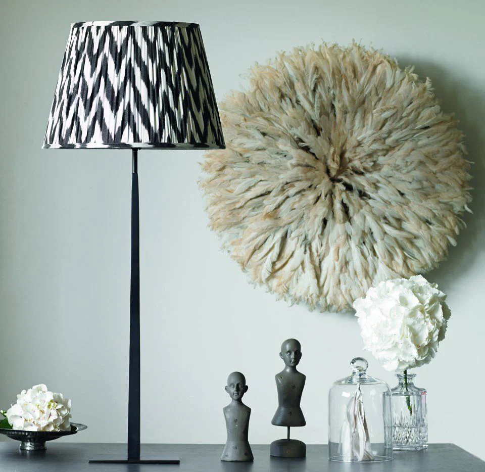 16 inch straight empire shade for cordless lamps printed linen ikat shade in black zig-zag - Image 4