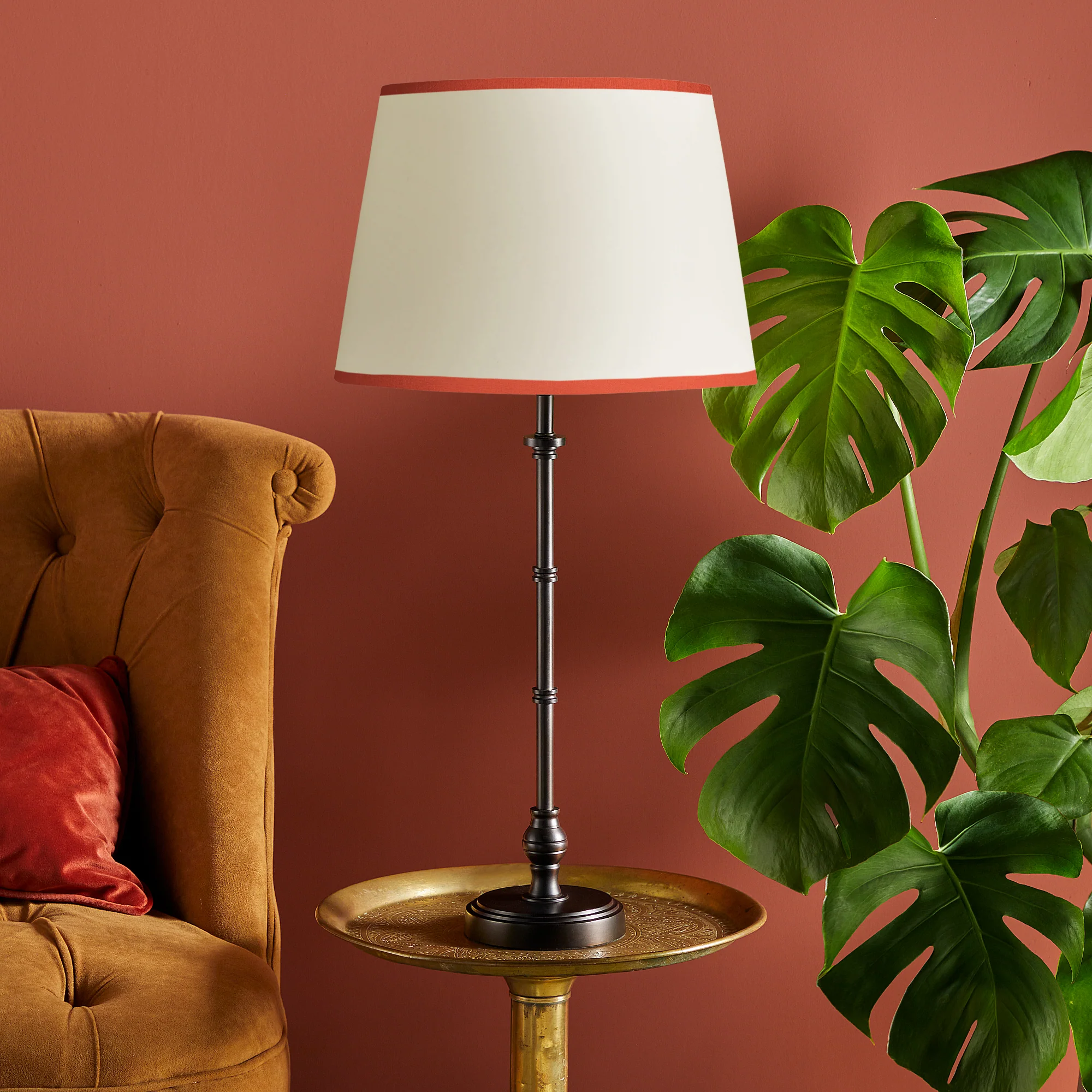 16 inch straight empire shade for cordless lamps Top n Tail shade in cream card with coral tape - Image 4