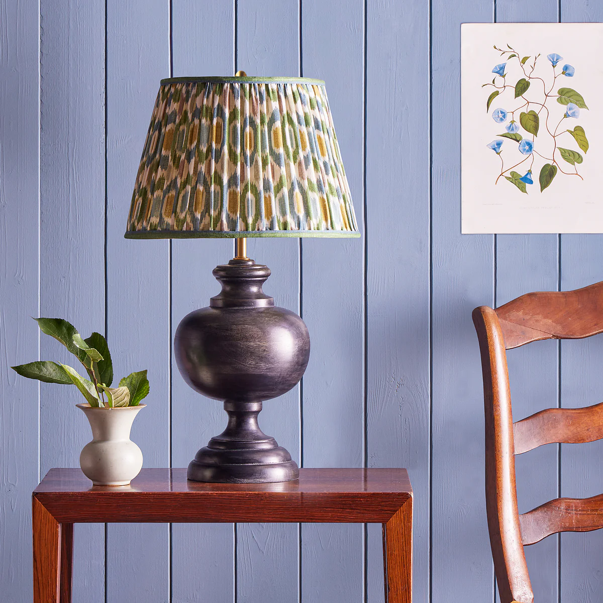 16 inch straight empire shade in blue and green Small Ikat Spot linen by GP & J Baker - Image 4