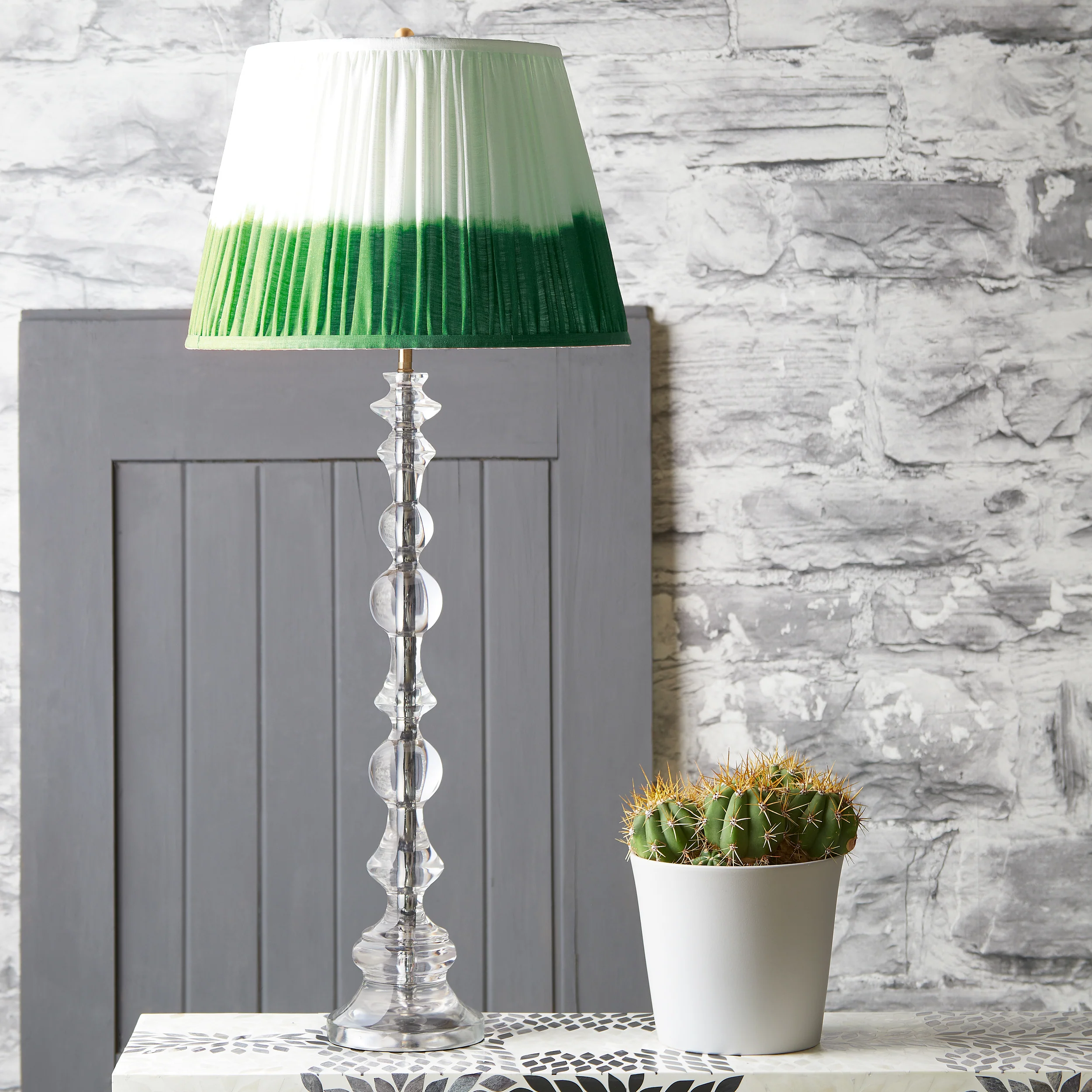 16 inch straight empire shade in green shibori linen - Image 3