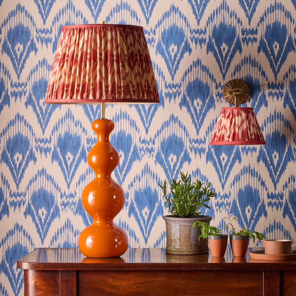 16 inch straight empire shade in red Zaraband gathered linen by GP & J Baker - Image 5