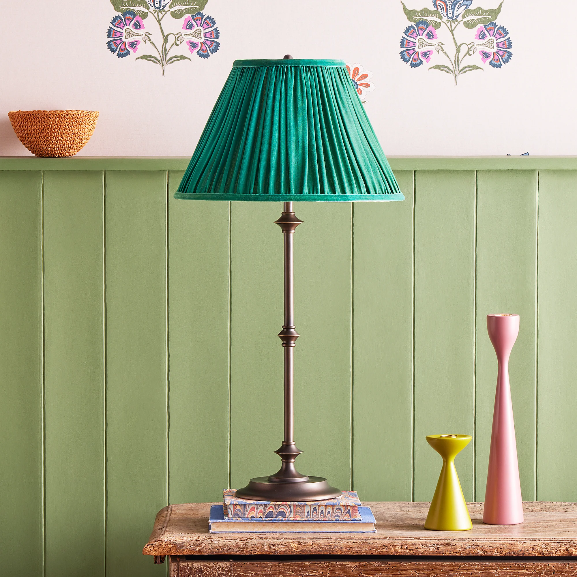 16 inch tall tapered shade in pleated jade taj silk - Image 4