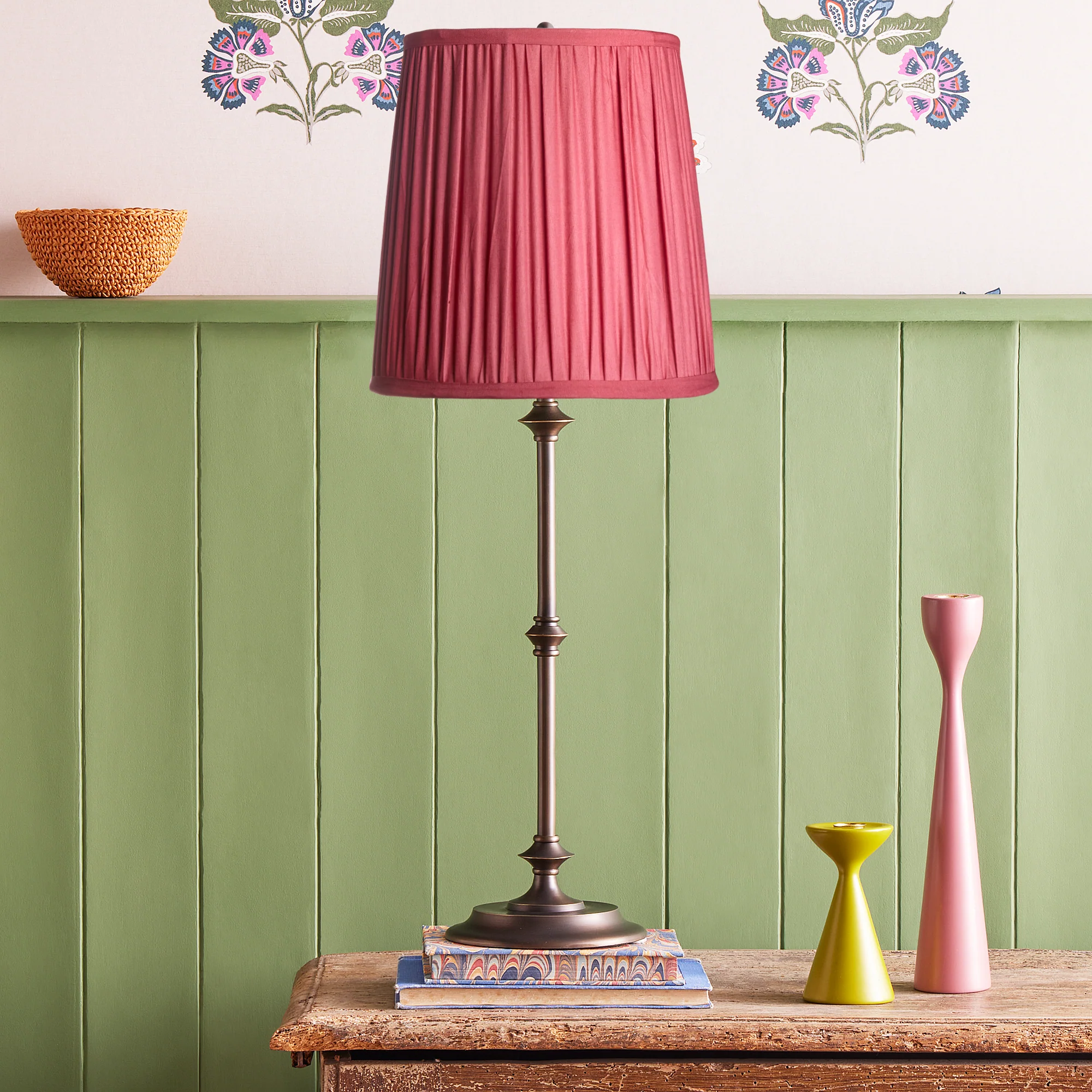 16 inch tall tapered shade in pleated raspberry taj silk - Image 4
