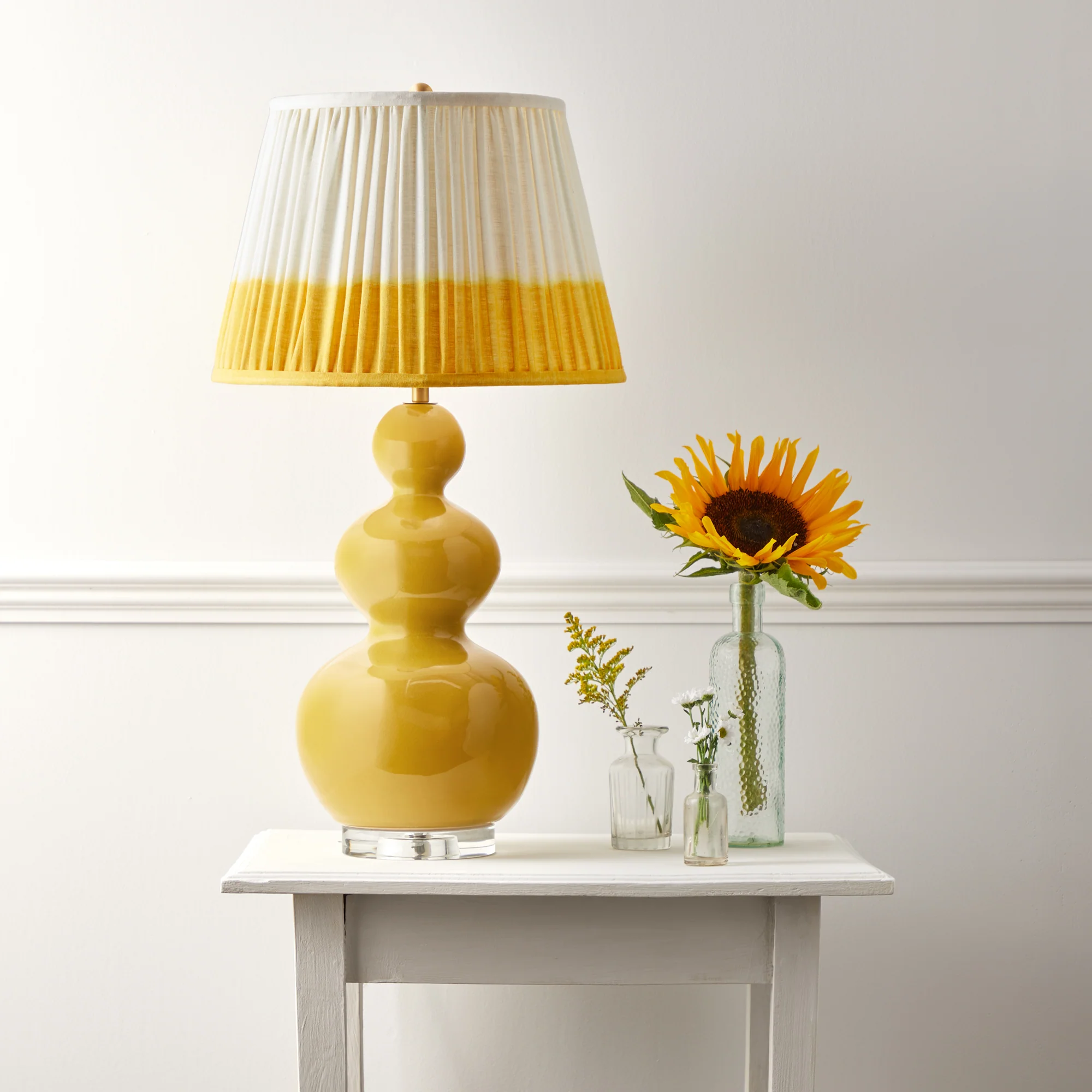 16 inch tall tapered shade in yellow shibori linen - Image 3