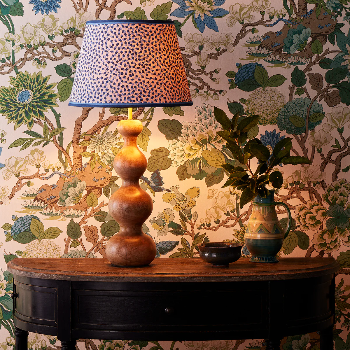 18 inch straight empire shade in blue and indigo Polka Dot paper by GP & J Baker - Image 5