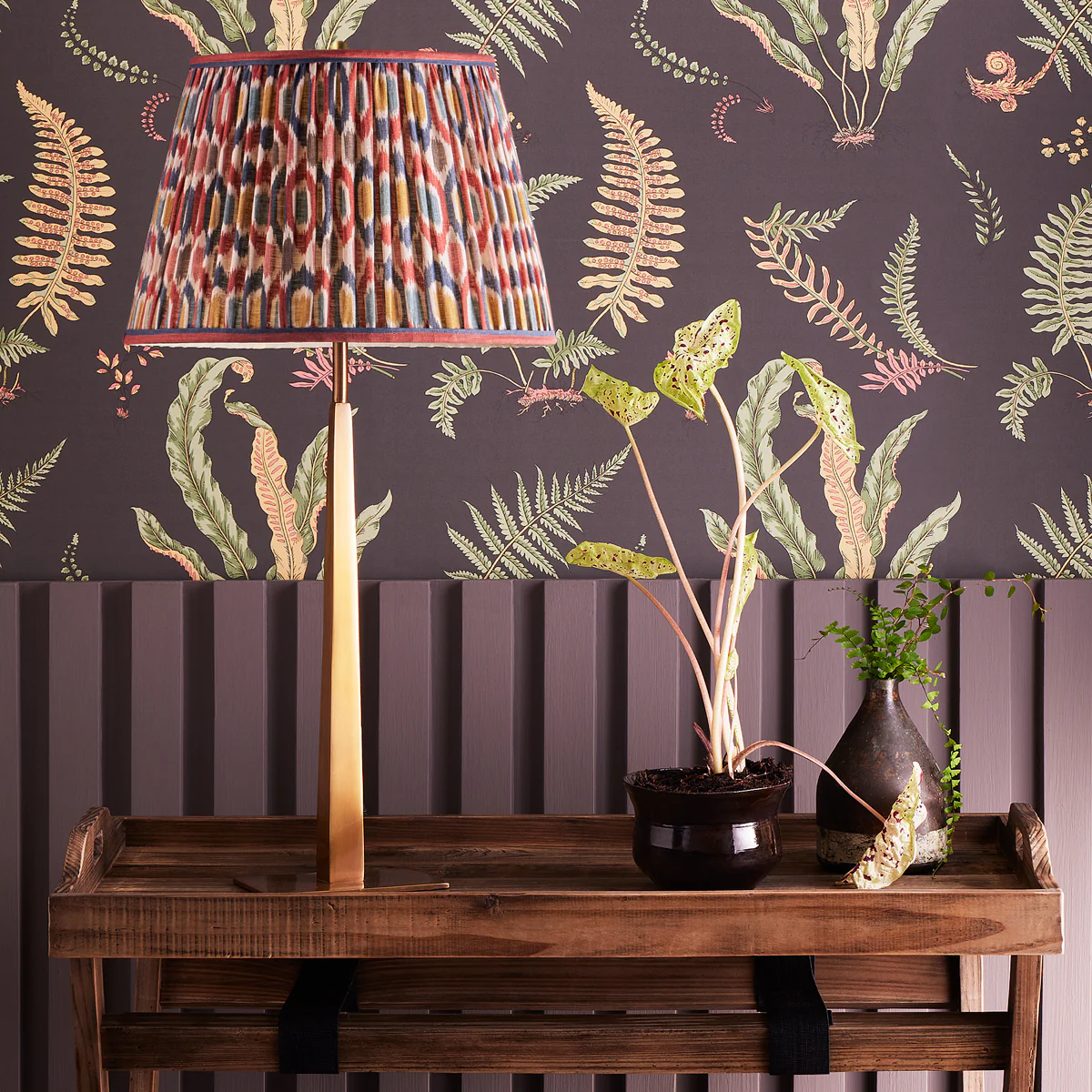 18 inch straight empire shade in blue and red Small Ikat Spot linen by GP & J Baker - Image 4