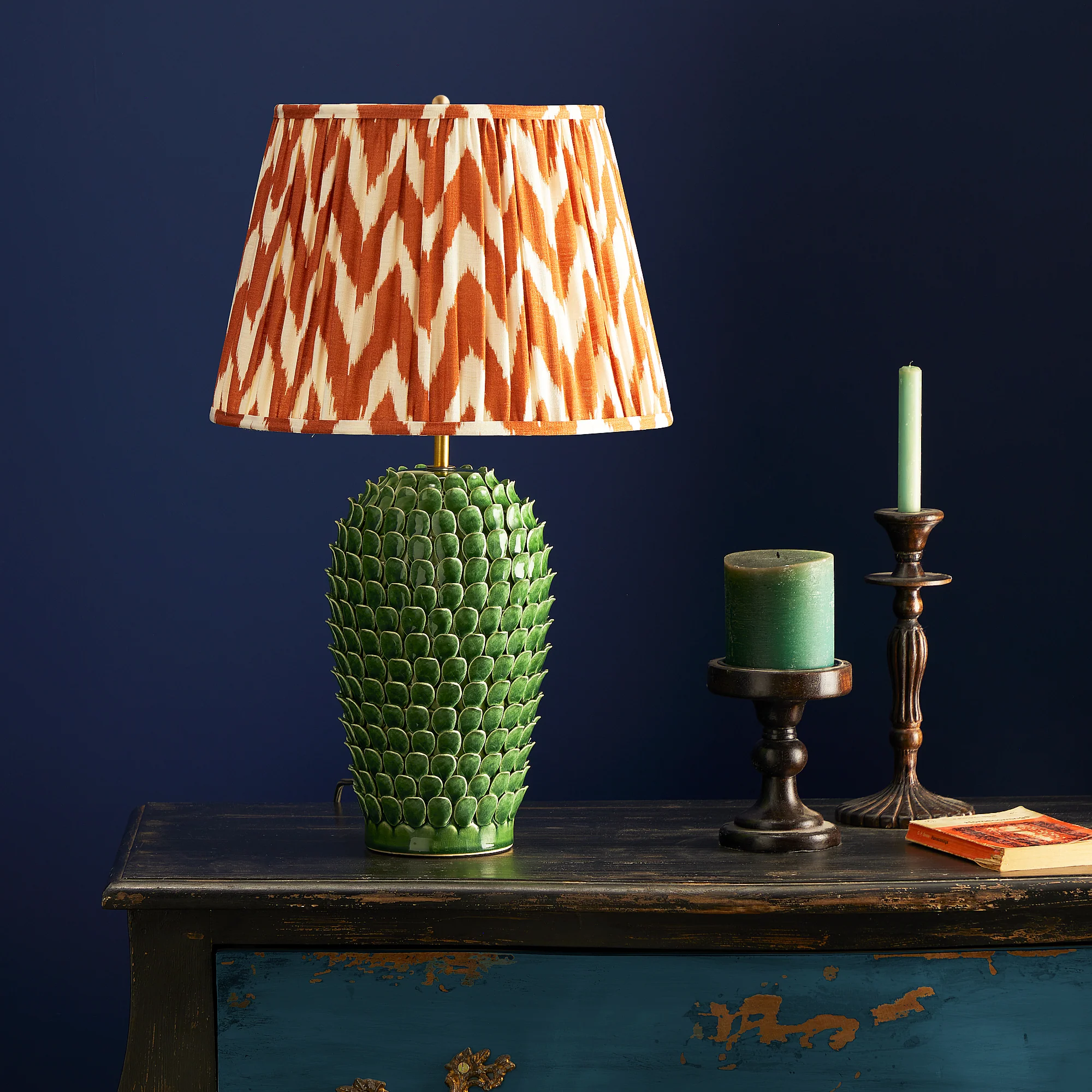 18 inch straight empire shade in ikat printed zig-zag orange linen - Image 4