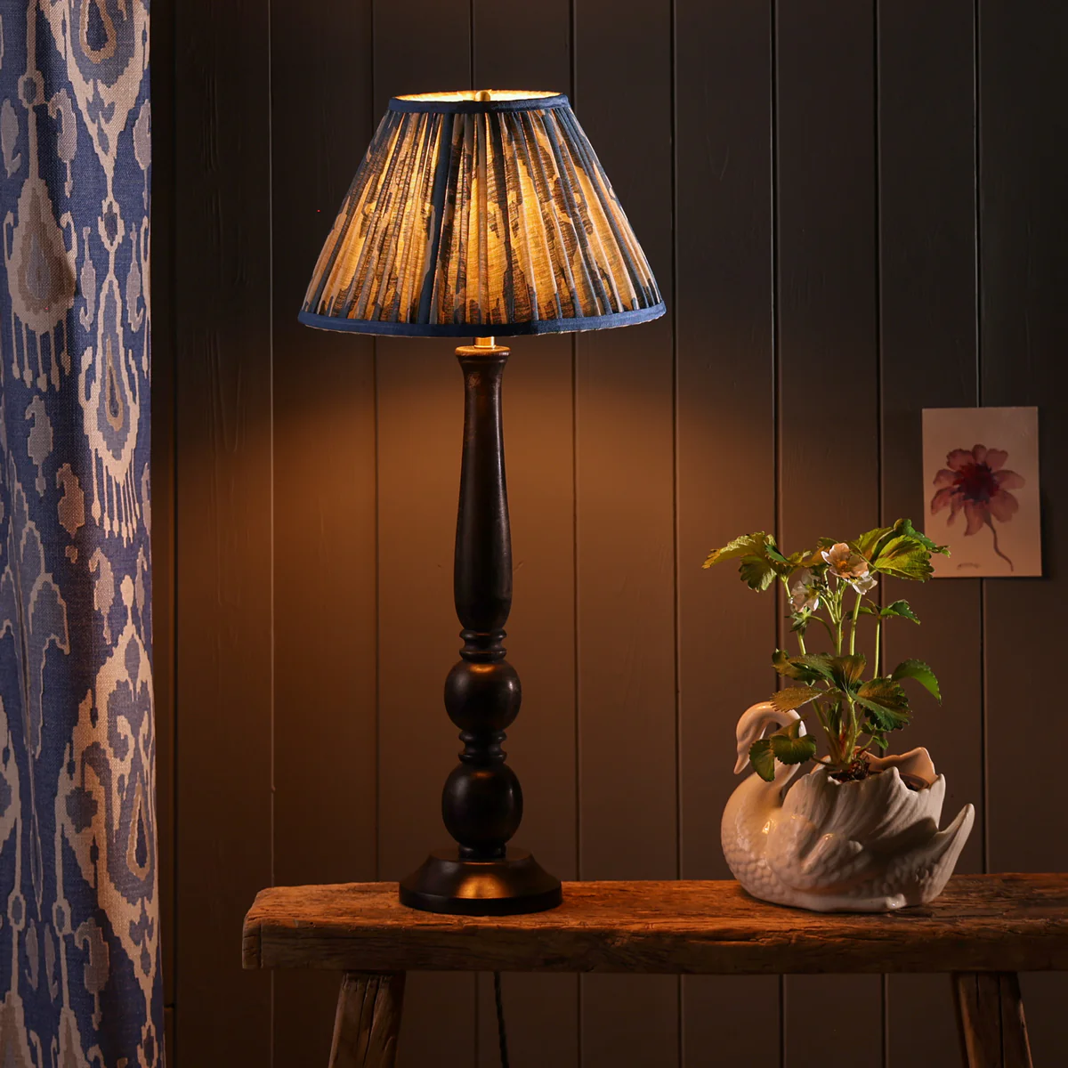 18 inch tapered drum shade in denim Bokhara gathered linen by GP & J Baker - Image 6