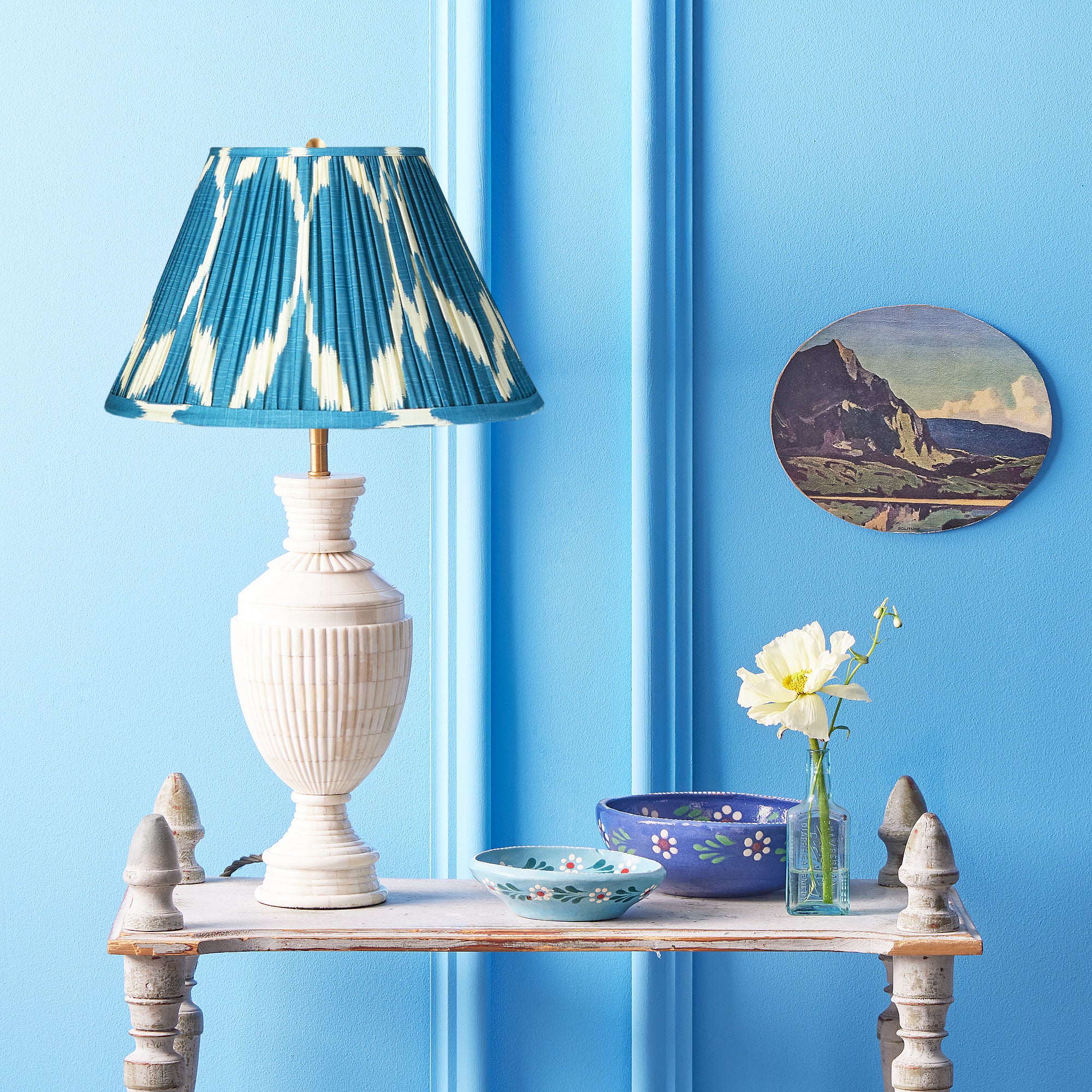 20 inch straight empire printed silk ikat shade in turkish blue Yoda - Image 4