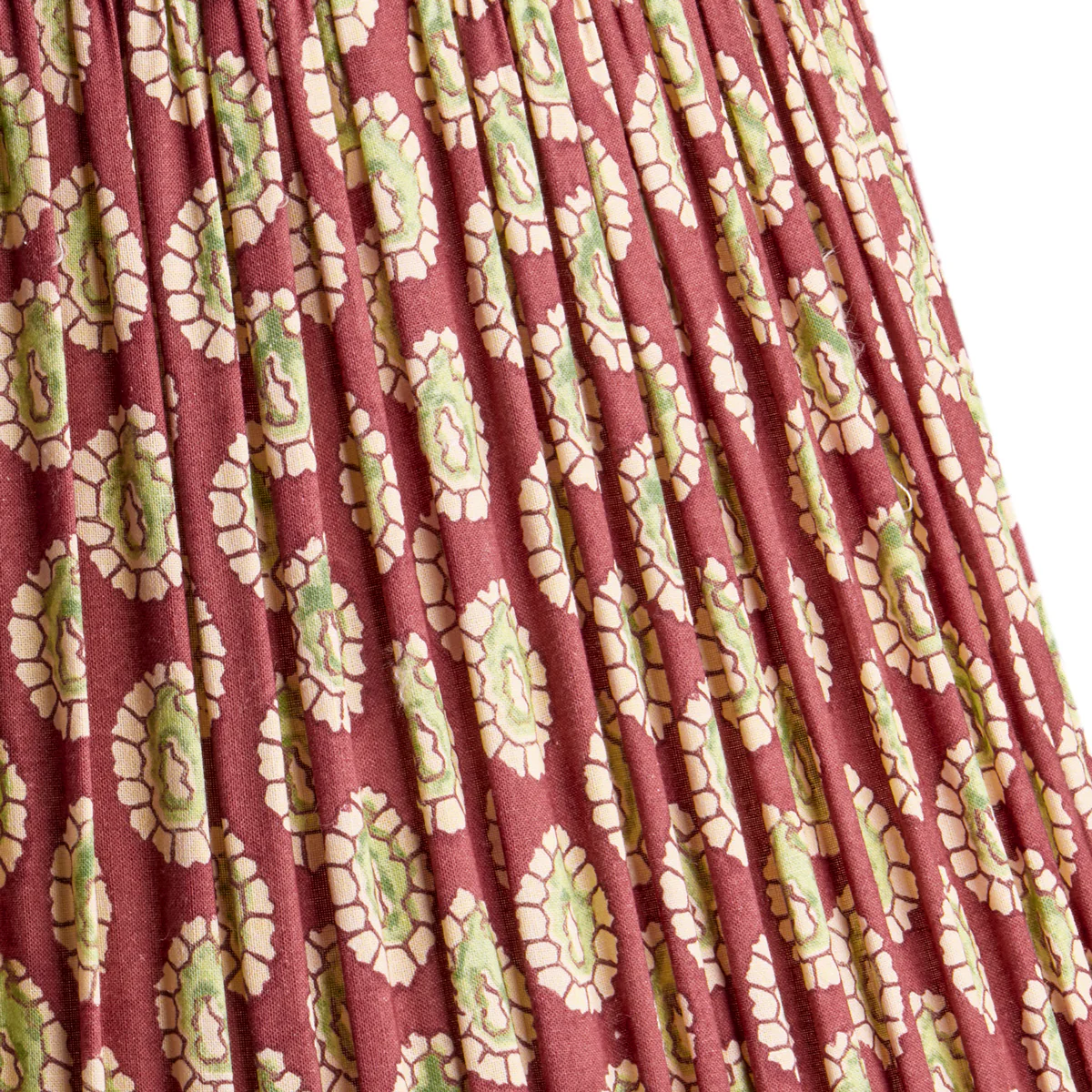 20 inch straight empire shade in oxblood block printed Dotty gathered cotton by GP & J Baker