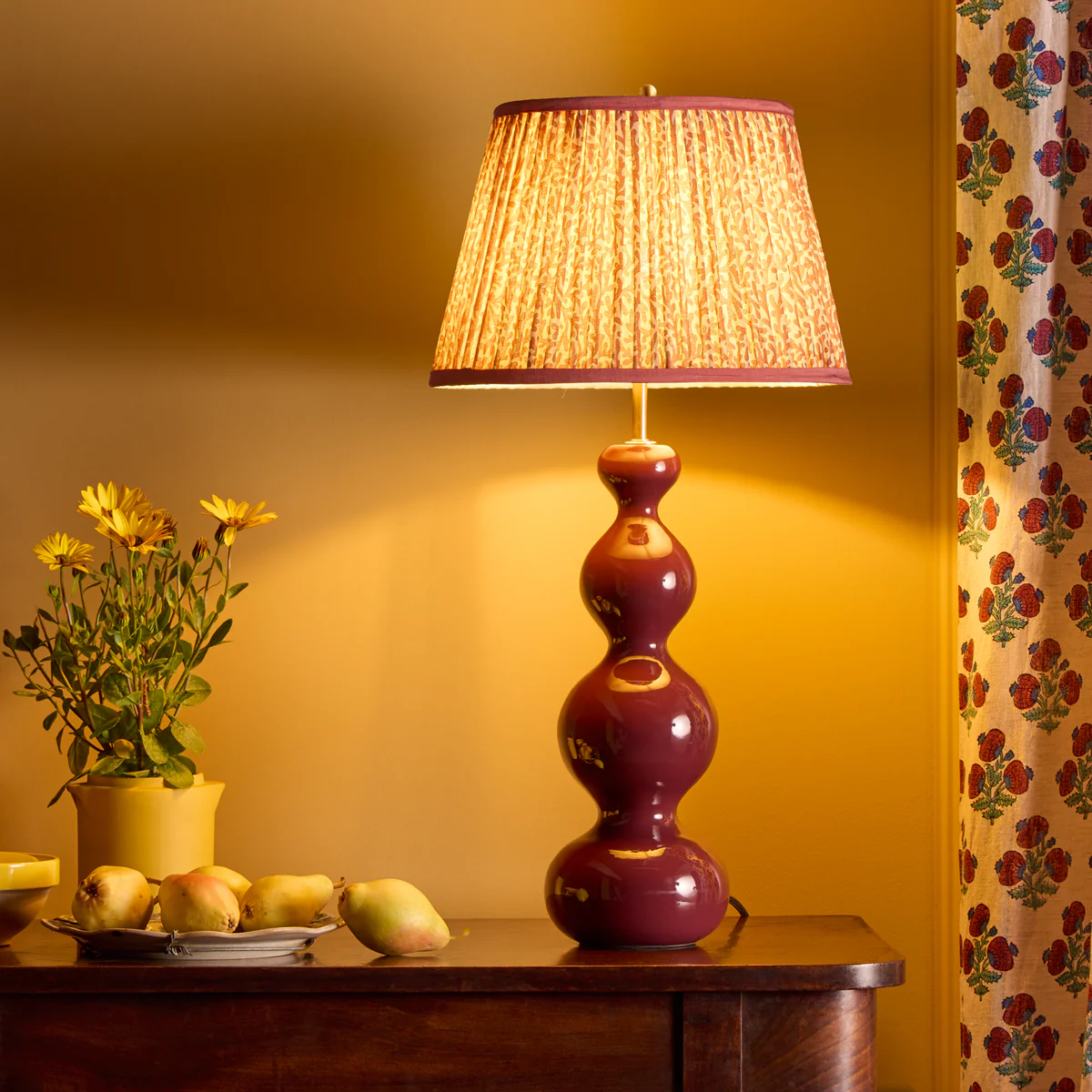 20 inch straight empire shade in red aqua Tuffley gathered cotton by GP & J Baker - Image 6