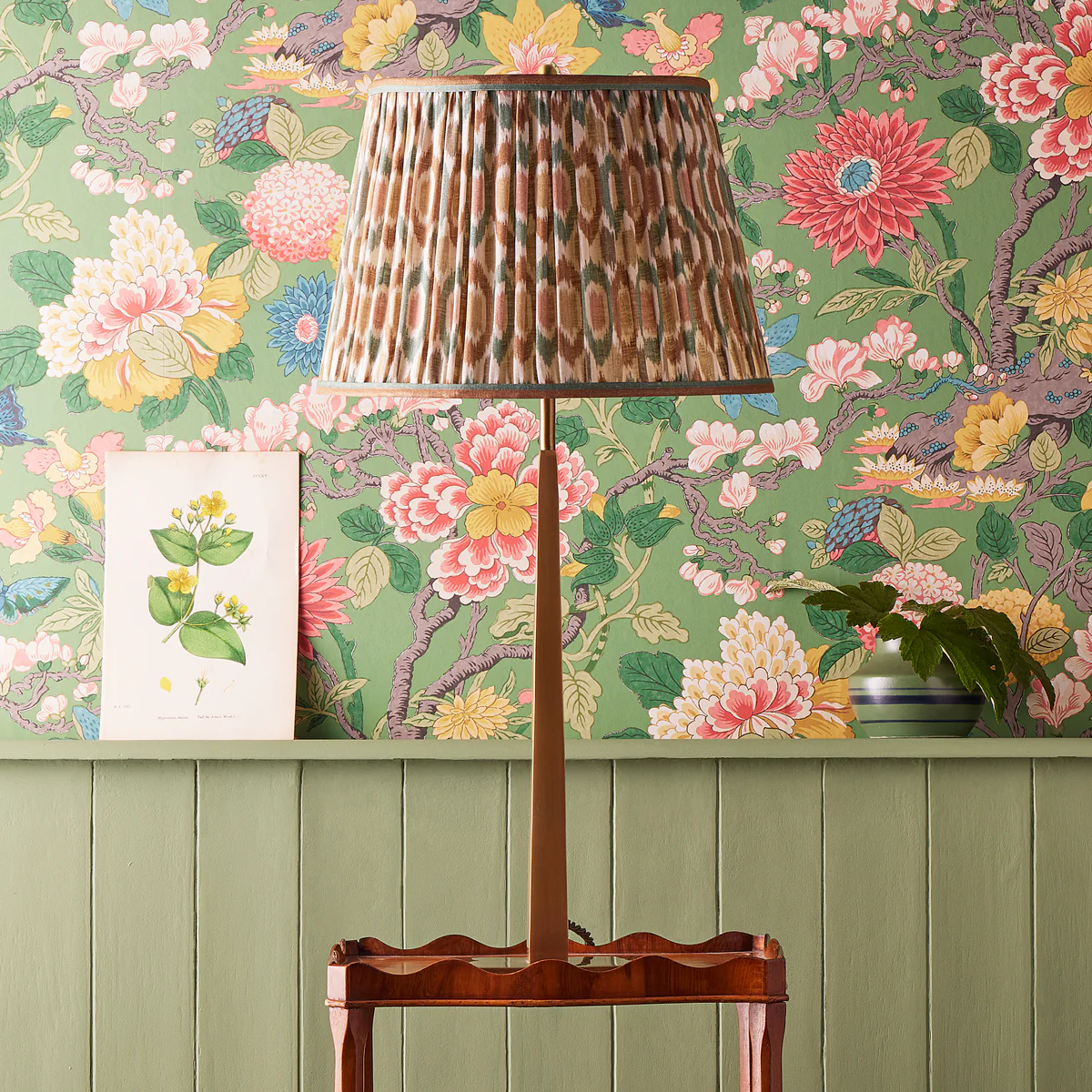 20 inch straight empire shade in teal and brown Small Ikat Spot linen by GP & J Baker - Image 4