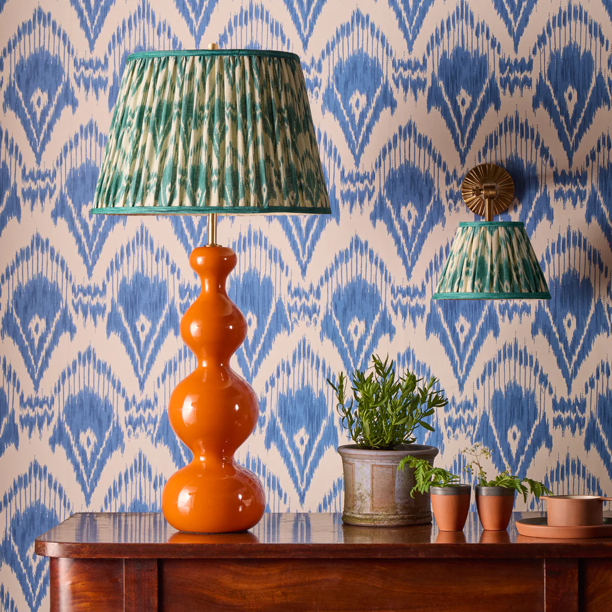 20 inch straight empire shade in teal Zaraband gathered linen by GP & J Baker - Image 5