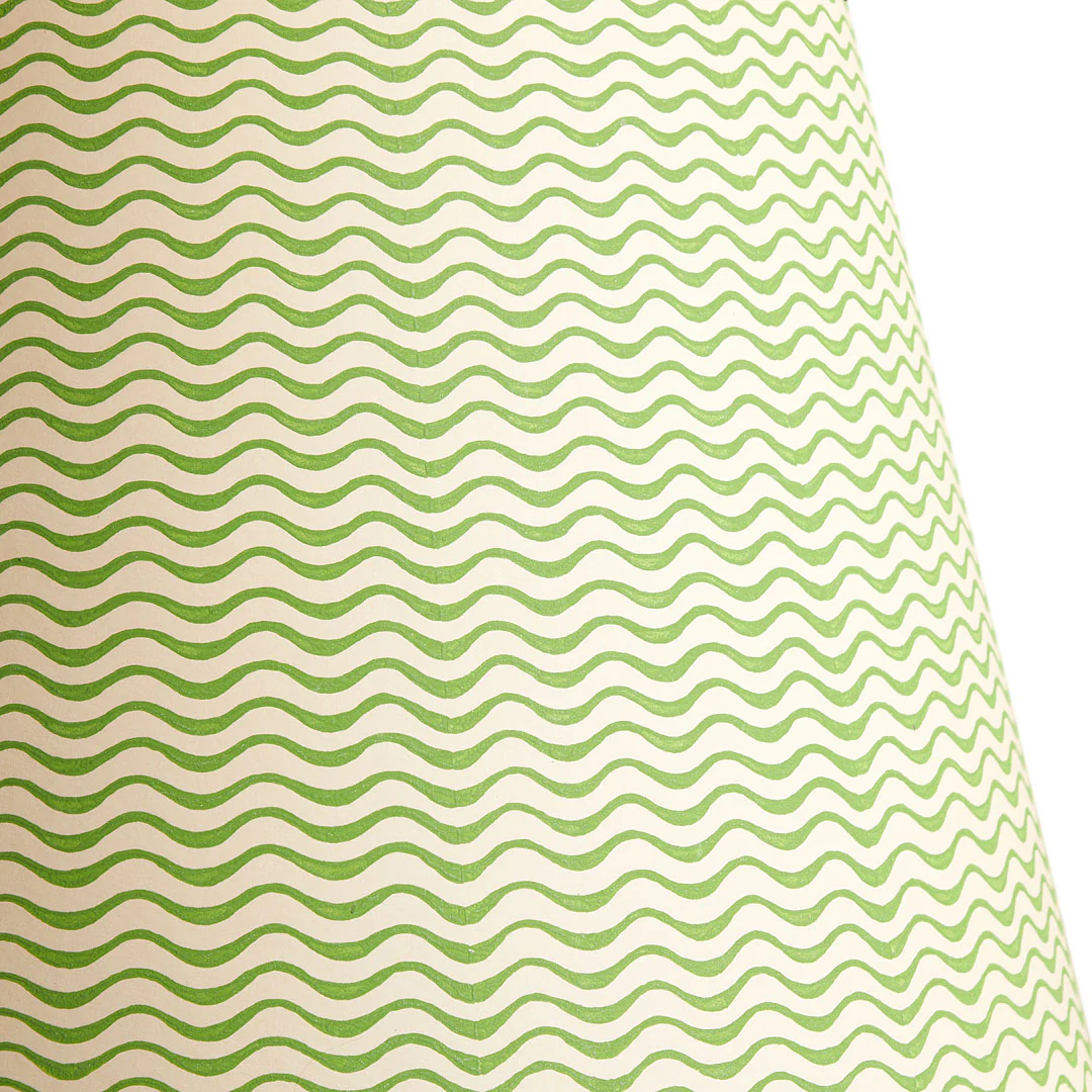 5.5 inch tall tapered shade for cordless lamps in classic green ripples hand painted card