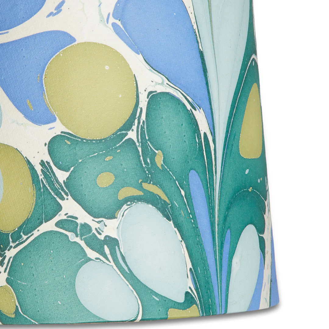 6 inch empire shade for cordless lamps in green and blue roya hand made marbled paper