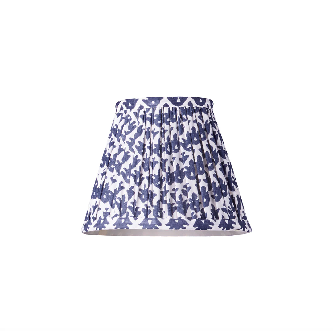 7 inch pendant lamp shade in temple blue block printed cotton