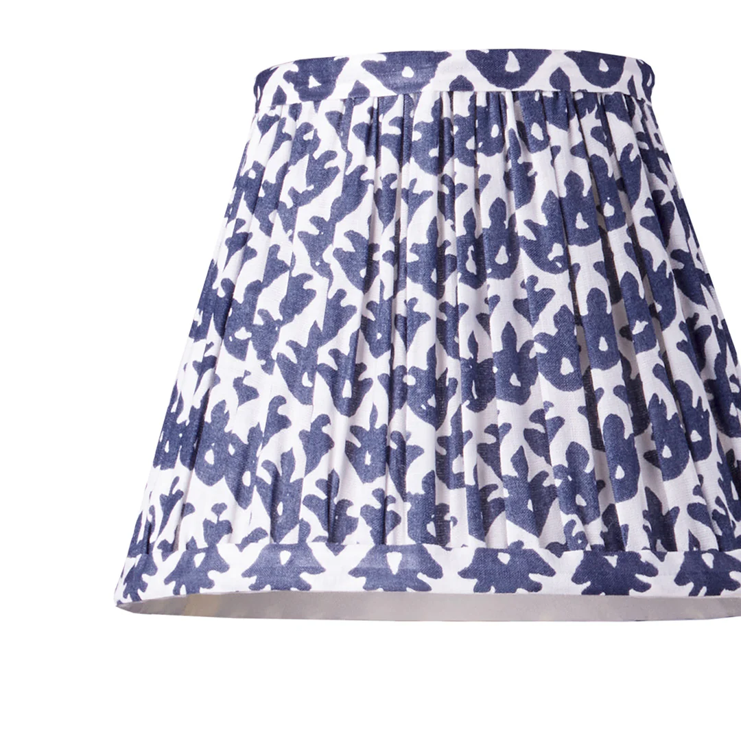 7 inch pendant lamp shade in temple blue block printed cotton - Image 2