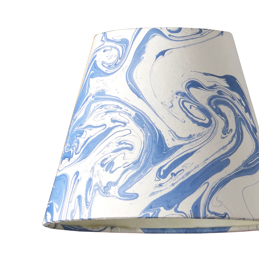 7 inch pendant shade in blue and white Tiber hand marbled paper - Image 2