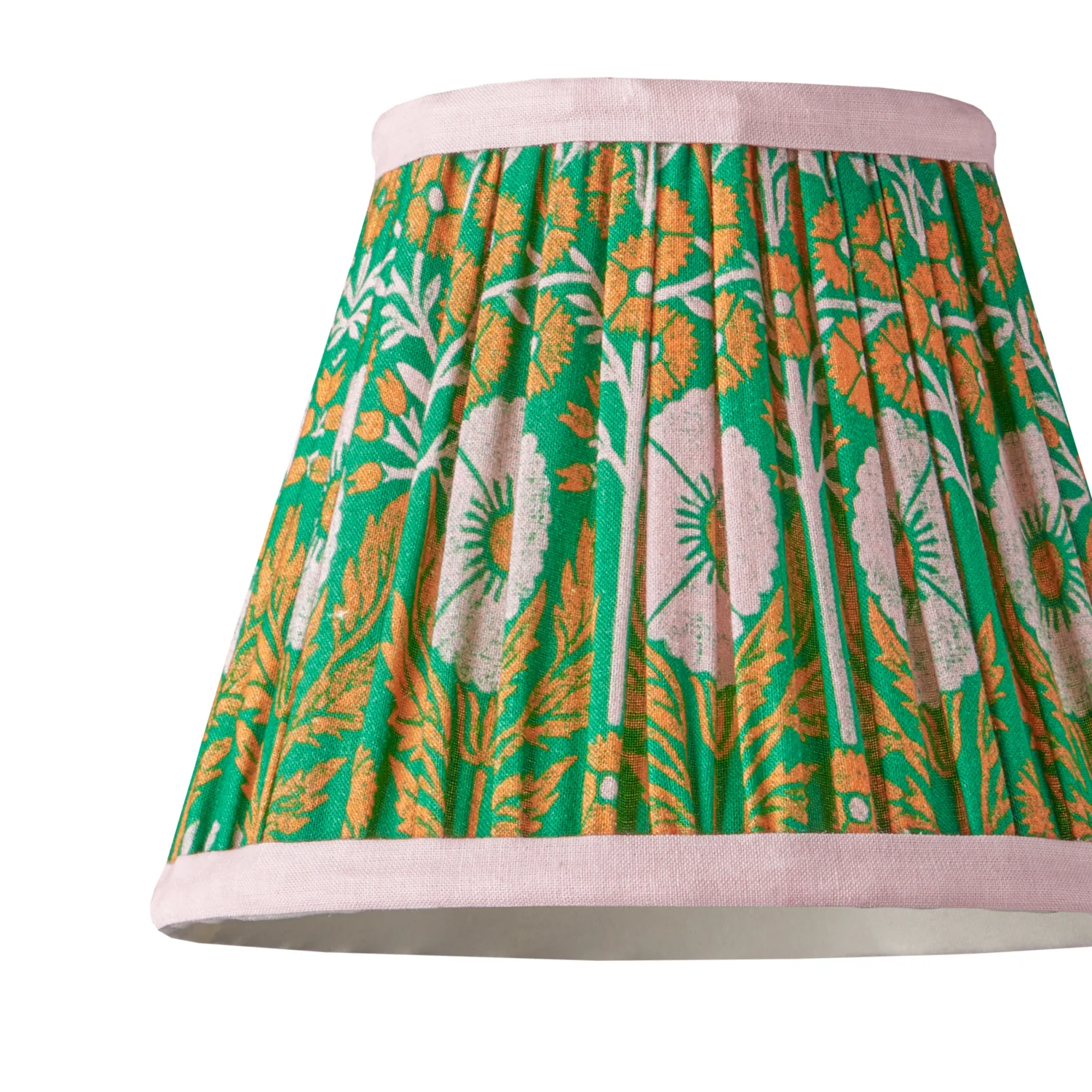 7 inch pendant shade in Ellen Merchant's Green Poppies ikat printed linen - Image 2