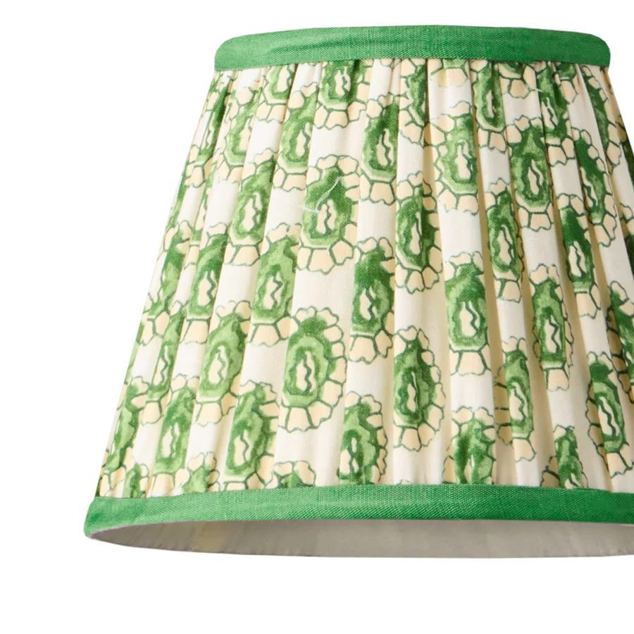 7 inch pendant shade in green and white block printed Dotty gathered cotton by GP & J Baker - Image 2
